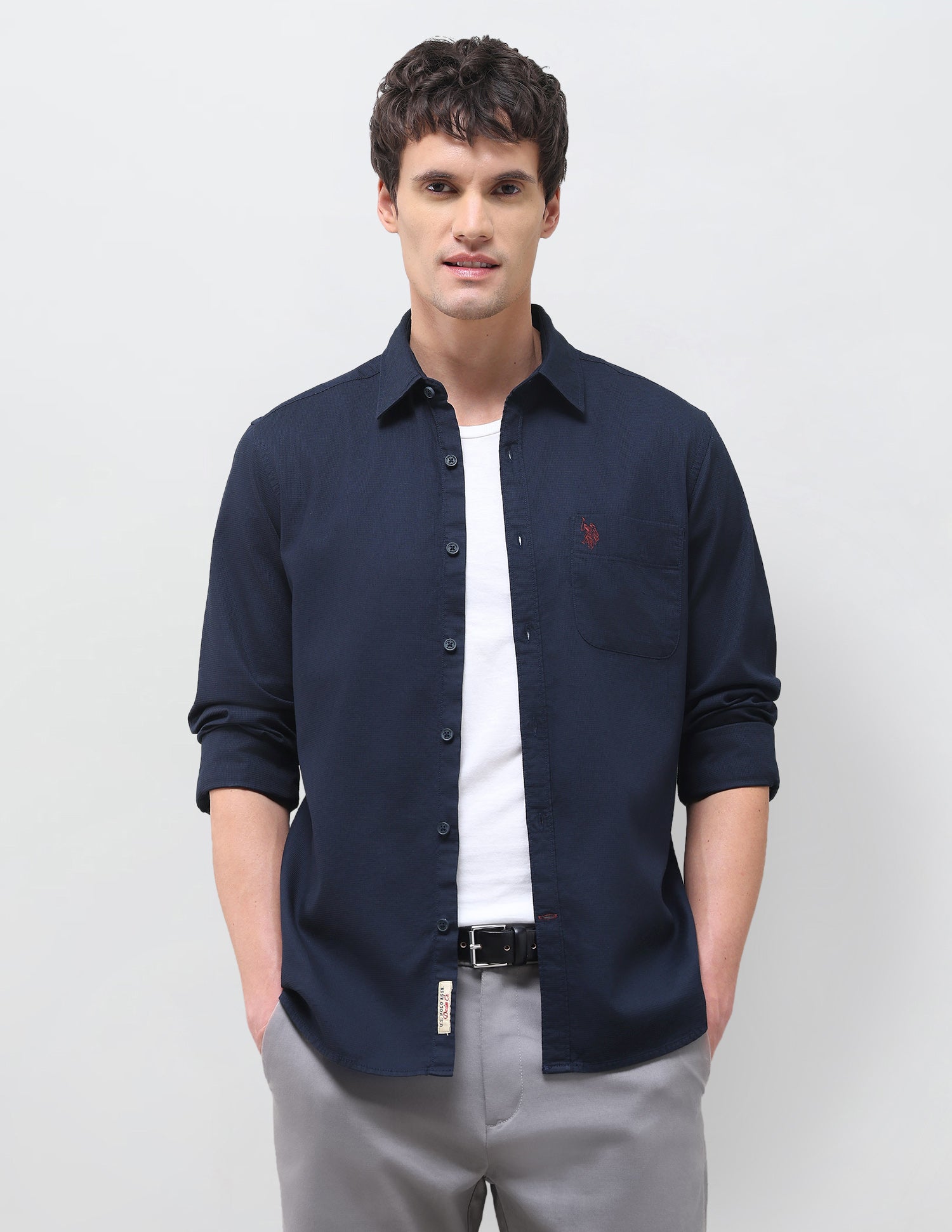 Textured Regular Fit Shirt Navy - U.S. Polo Assn. India | Large