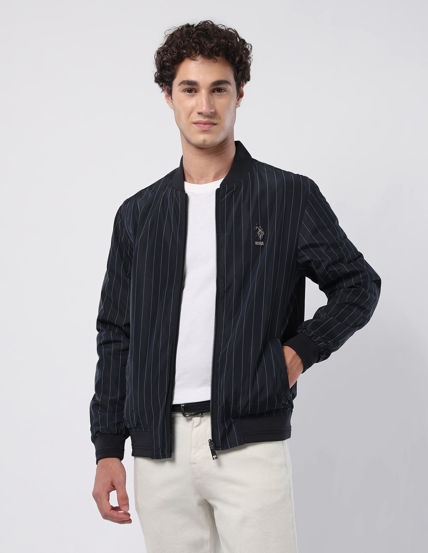 Vertical Striped Bomber Jacket