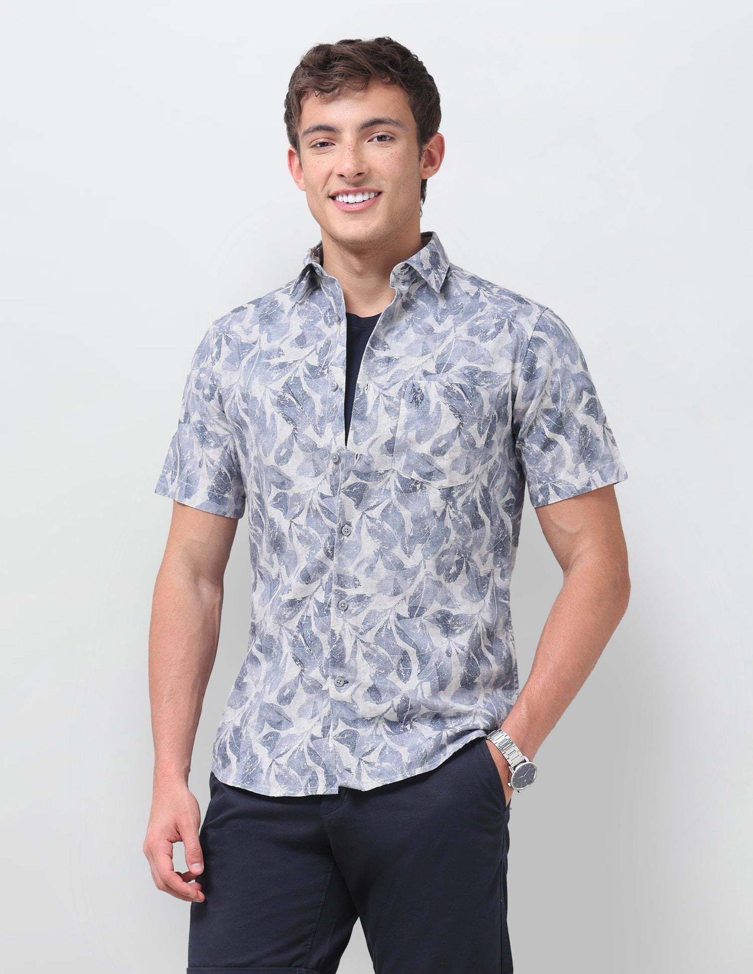 Tropical Printed Regular Fit Shirt Dark Navy - U.S. Polo Assn. India | Large