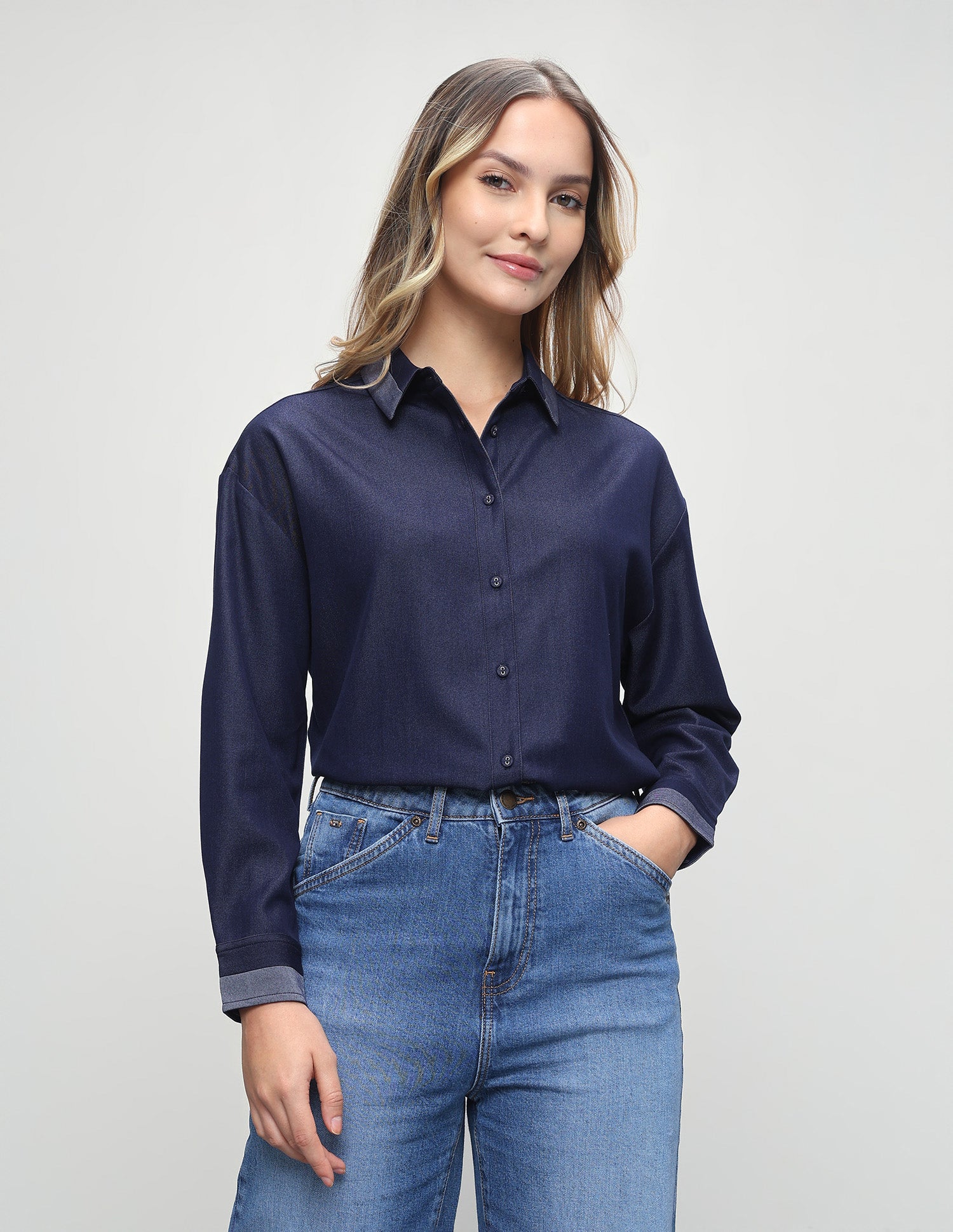 Solid Boxy Fit Shirt Blue - U.S. Polo Assn. India | Large
