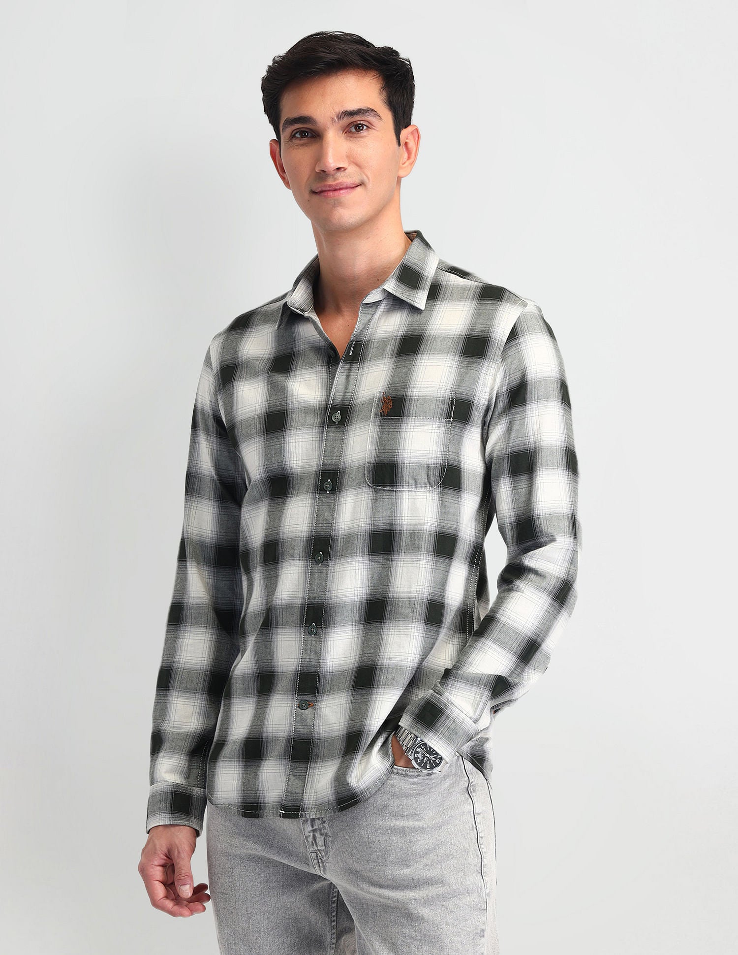 Tartan Check Regular Fit Shirt Olive - U.S. Polo Assn. India | Large