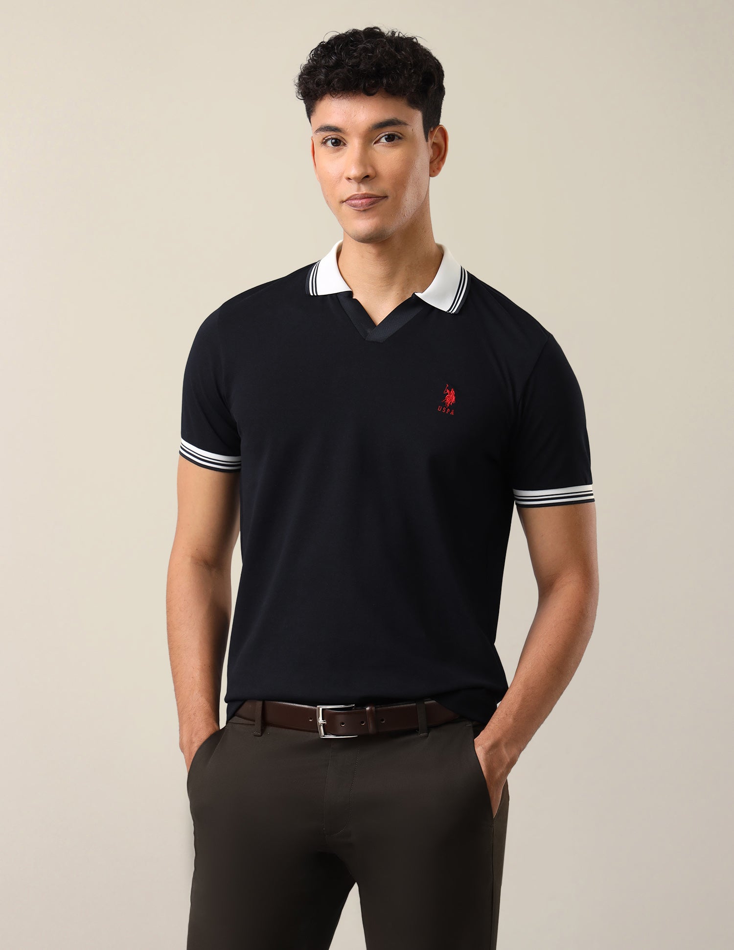 Solid Slim Fit Polo Shirt Navy - U.S. Polo Assn. India | Large