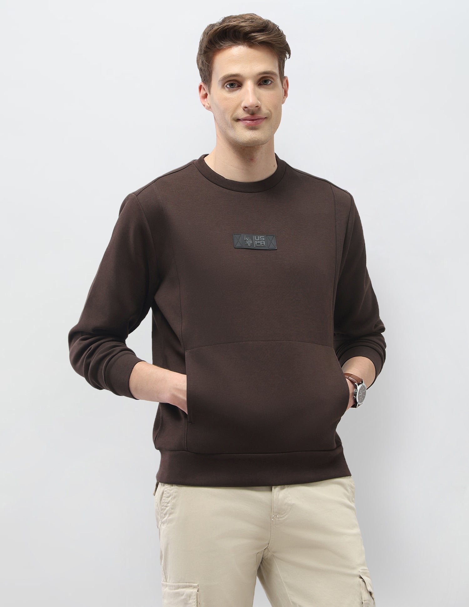 Solid Regular Fit Sweatshirt Dark Brown - U.S. Polo Assn. India | Large