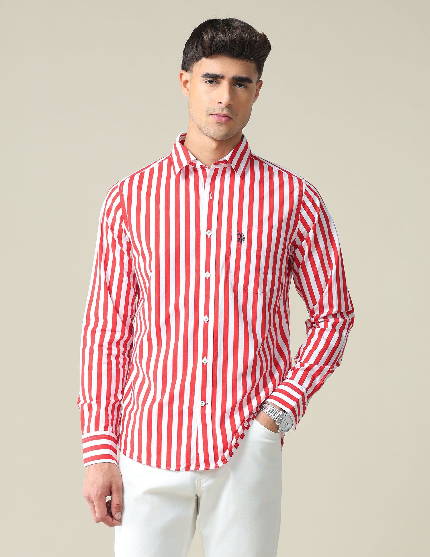 Chest Pocket Vertical Stripe Shirt
