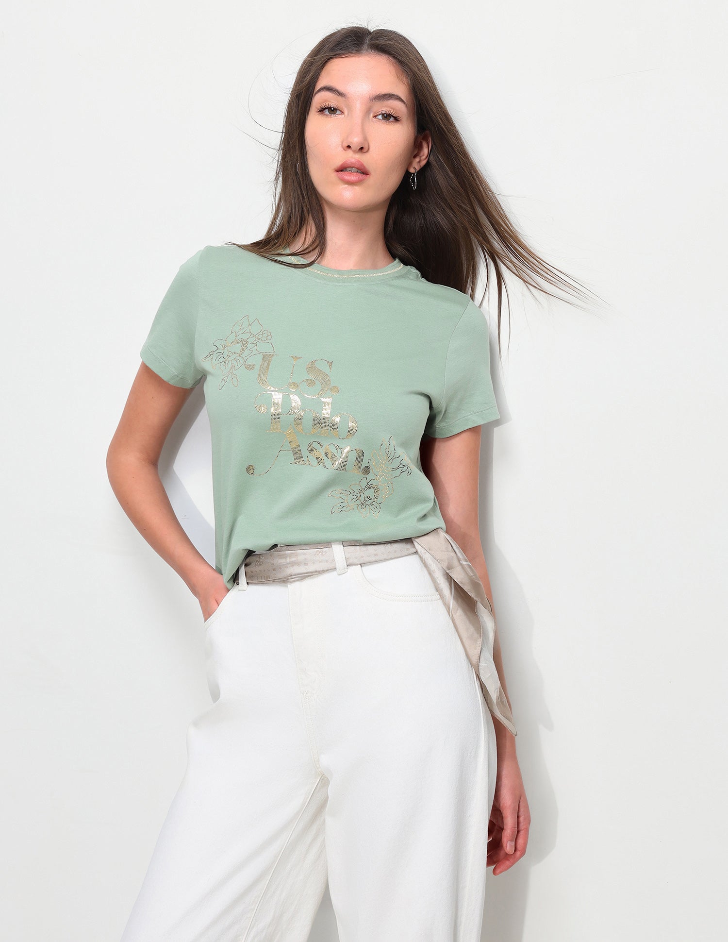 Graphic Foil Printed Regular Fit T-Shirt Green - U.S. Polo Assn. India | Large