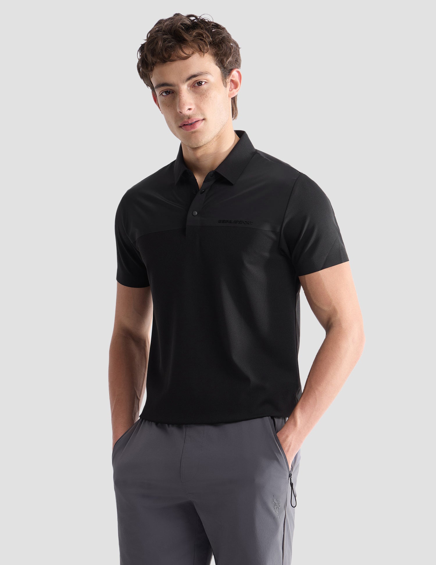 Textured Slim Fit Active Polo Shirt