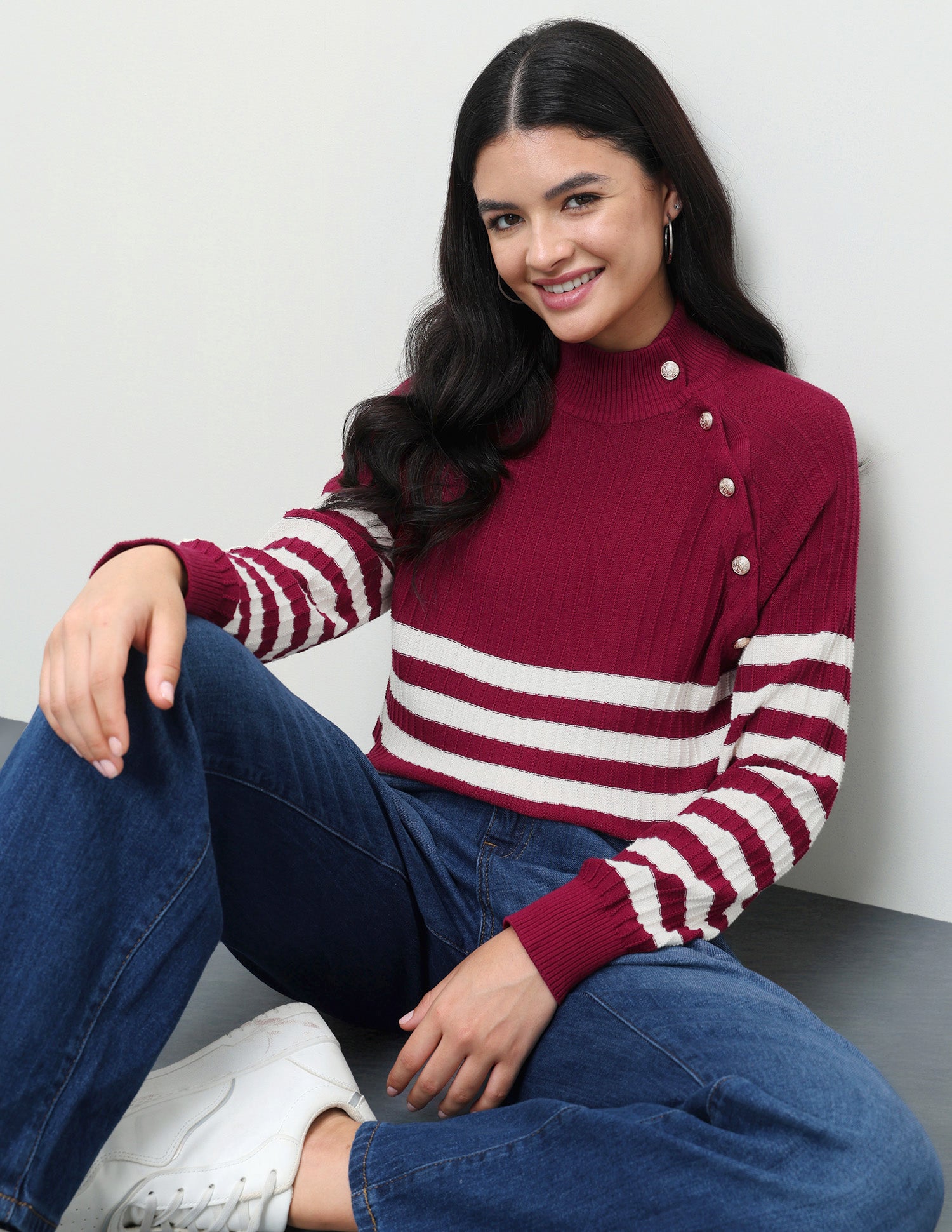 Horizontal Striped Regular Fit Sweater Maroon - U.S. Polo Assn. India | Large