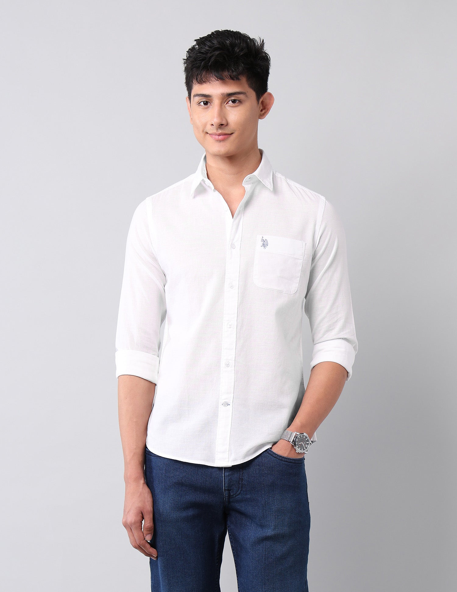 Solid Pure Cotton Shirt White - U.S. Polo Assn. India | Large
