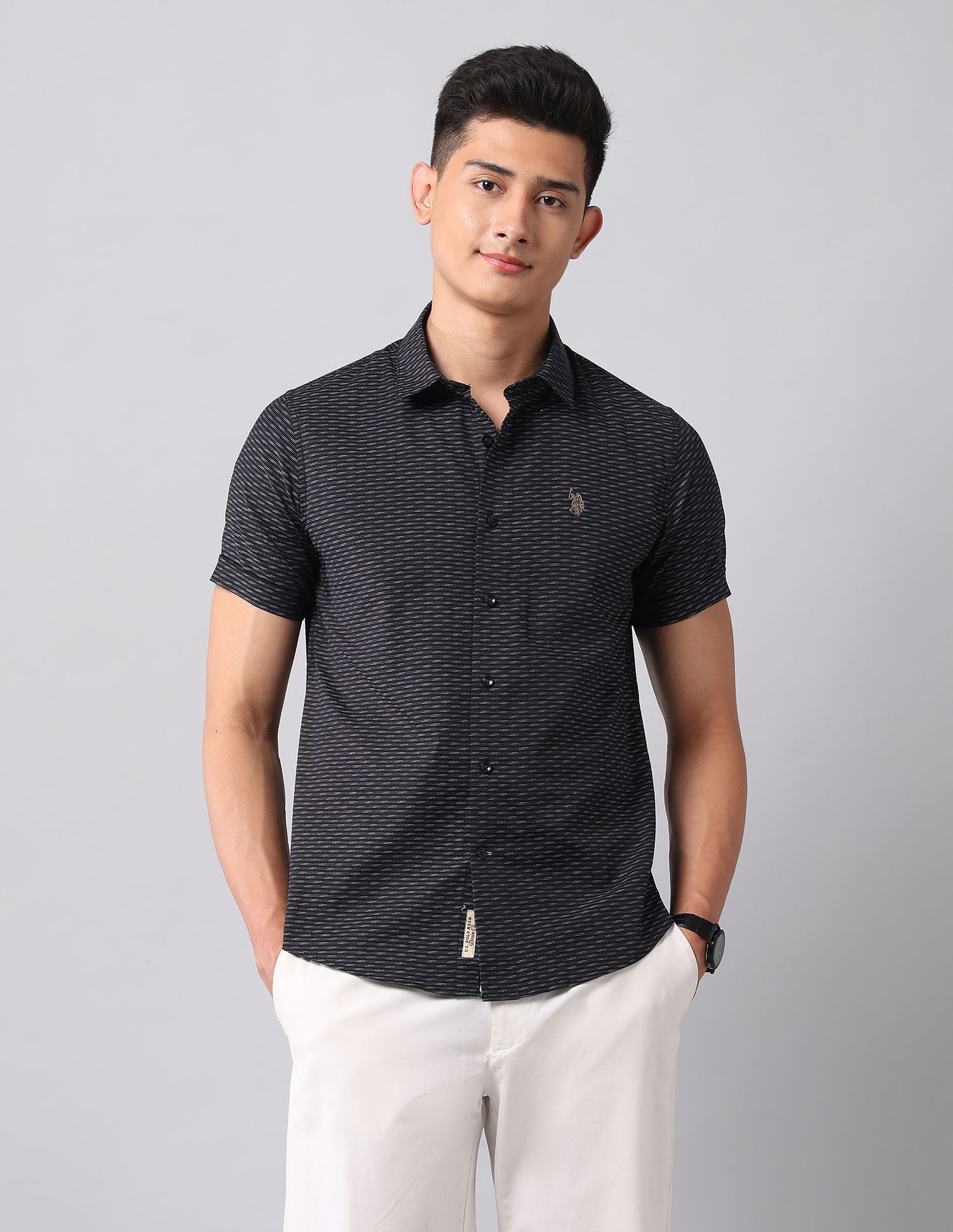 All Over Printed Dobby Shirt Black - U.S. POLO ASSN. | Large