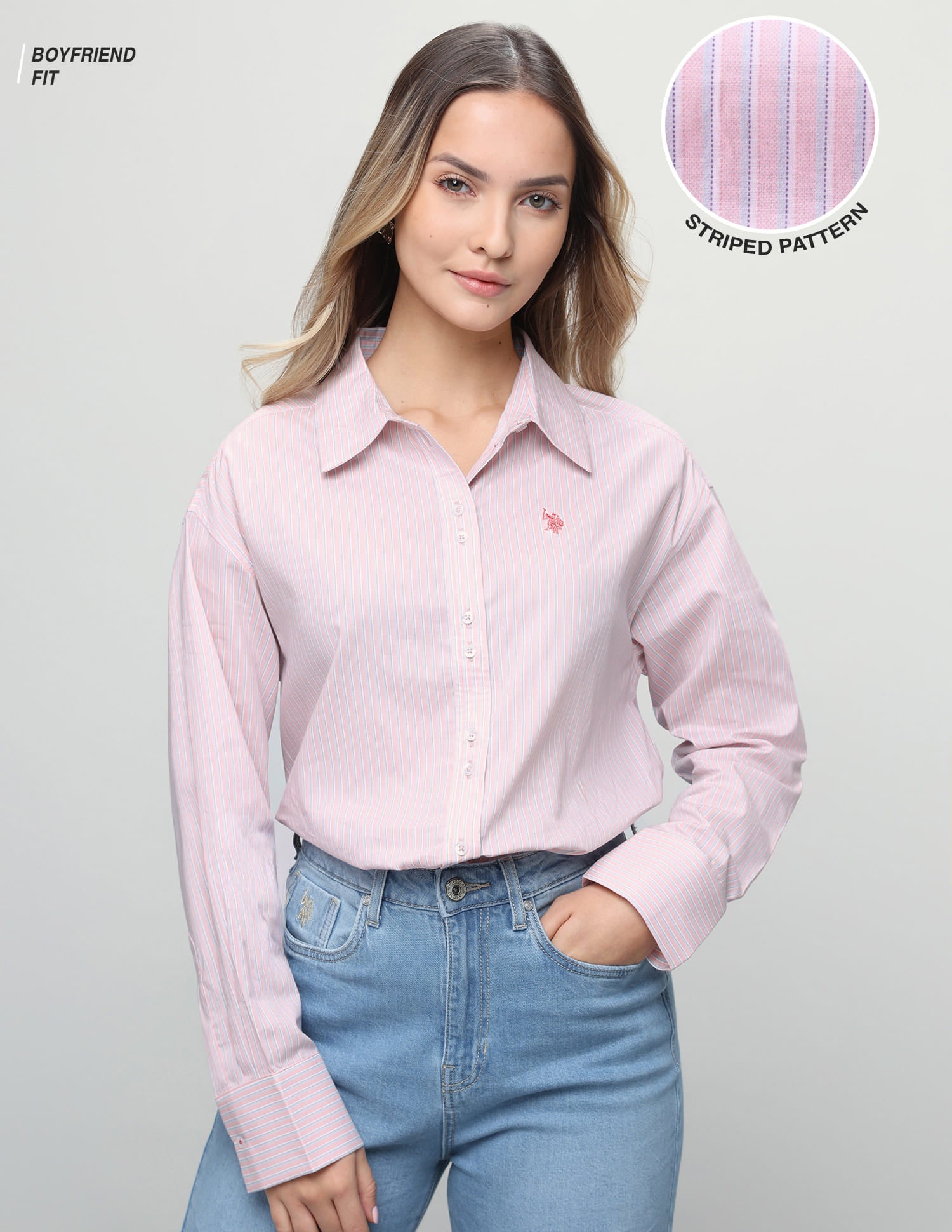 Vertical Striped Boyfriend Fit Shirt