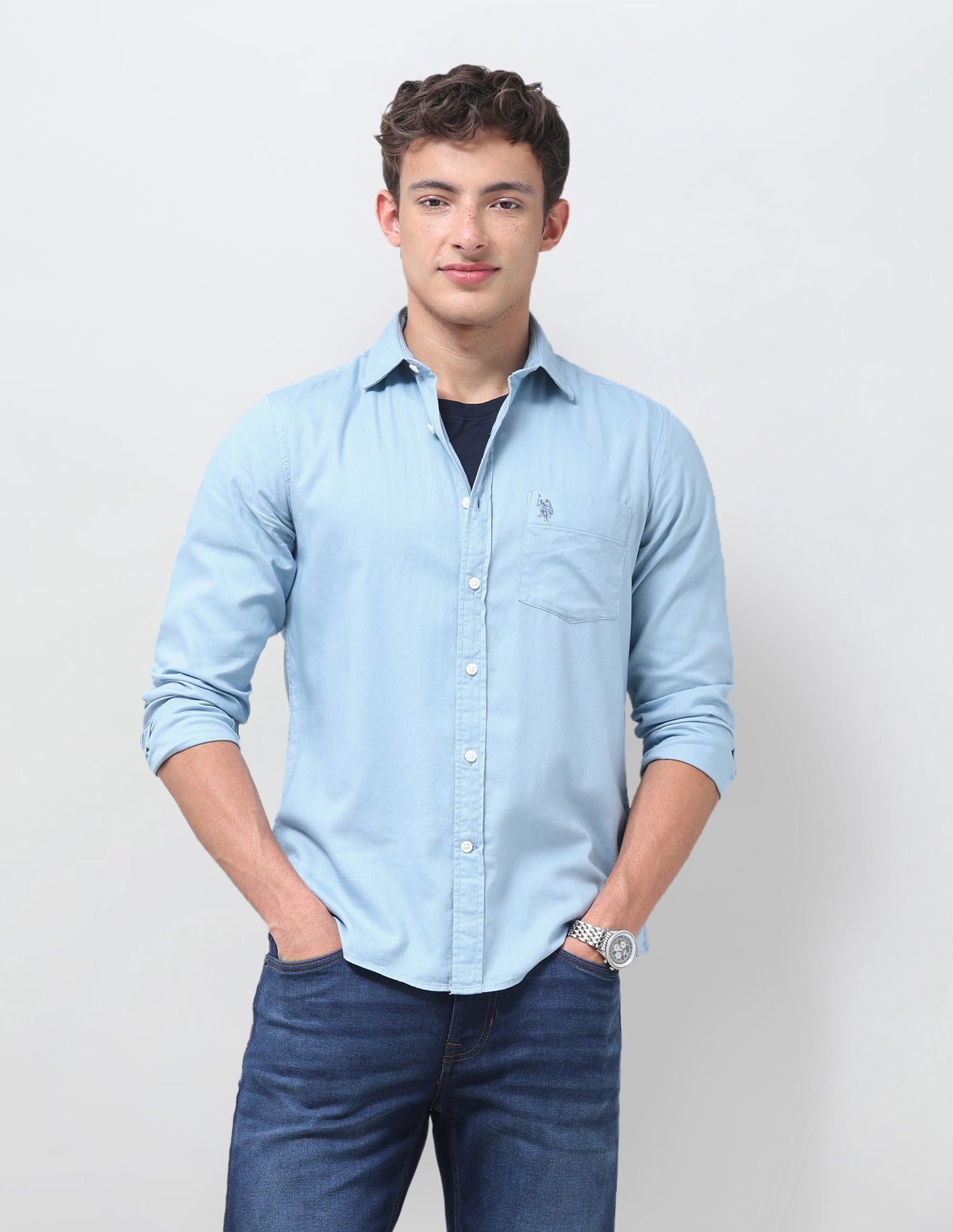 Solid Tailored Fit Shirt Blue - U.S. Polo Assn. India | Large