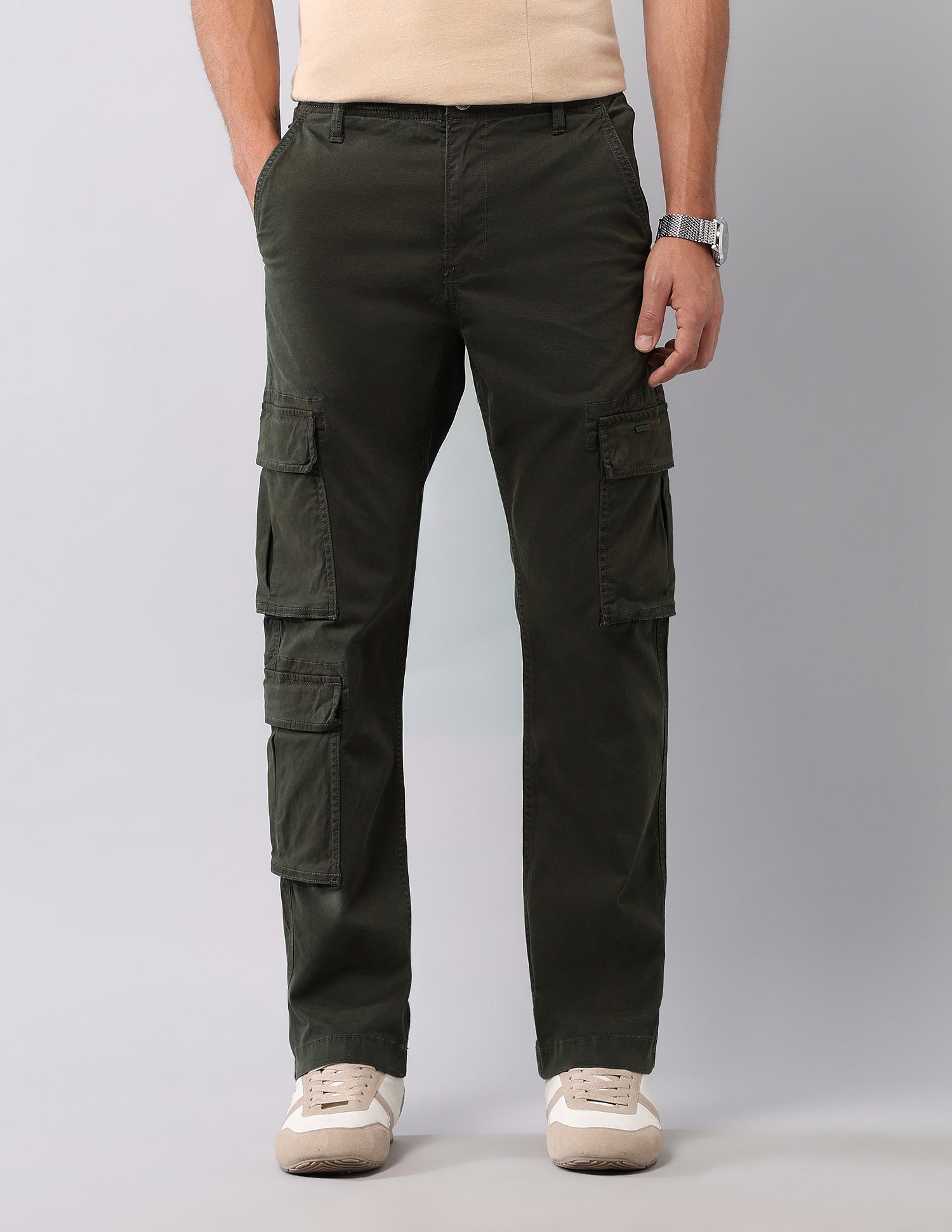 Pure Cotton Solid Cargos Olive - U.S. Polo Assn. India | Large