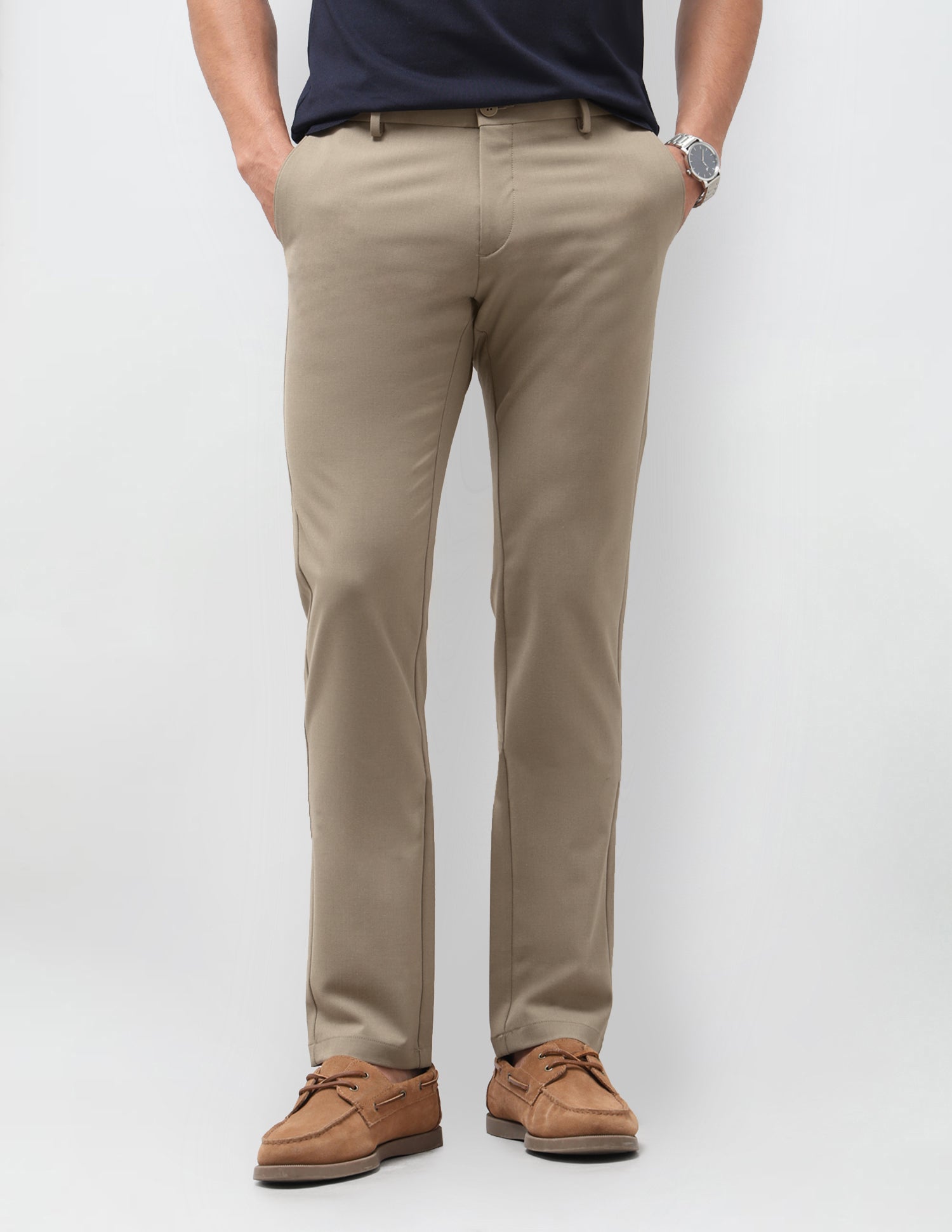 Solid Austin Slim Fit Trousers Light Khaki - U.S. Polo Assn. India | Large
