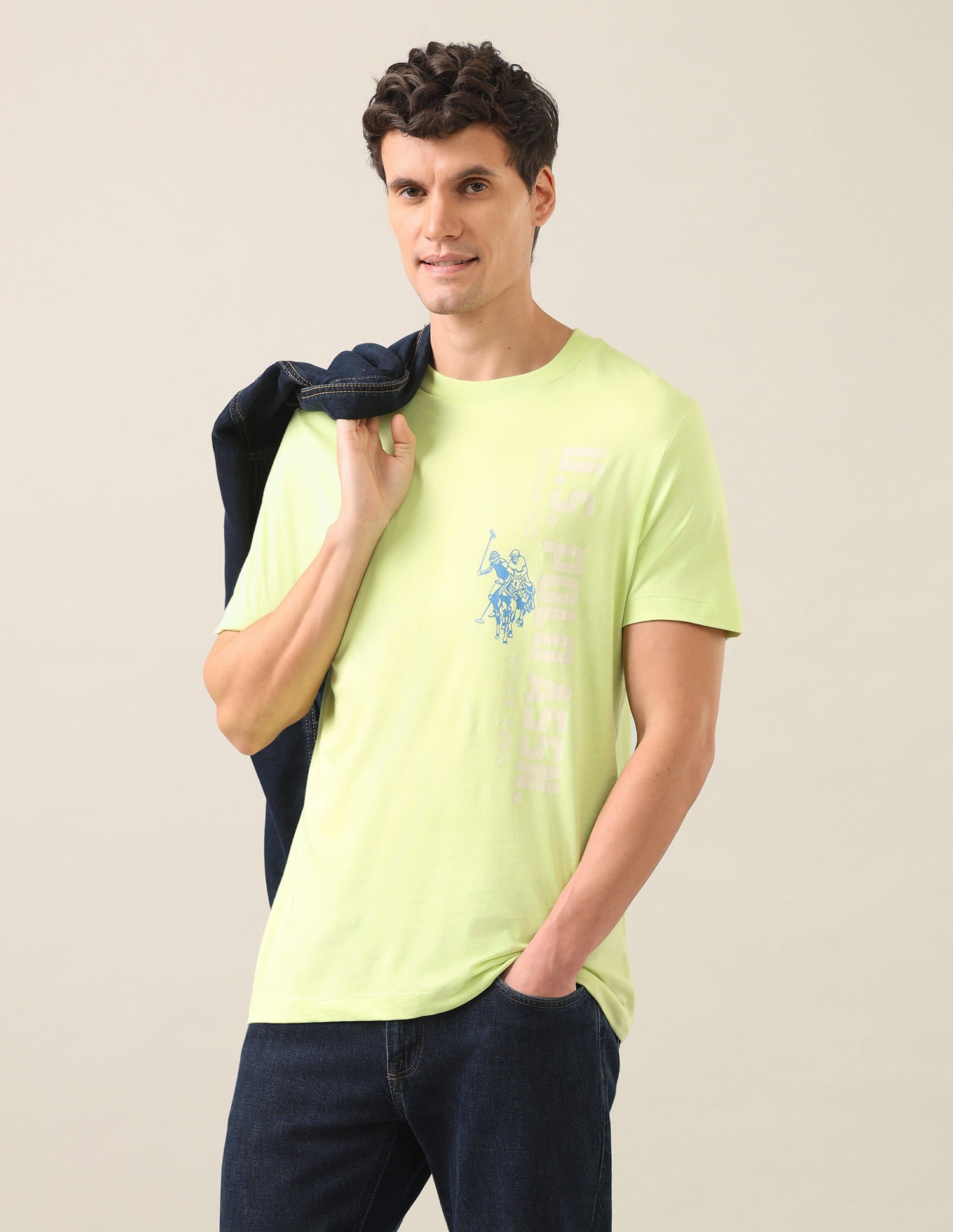 Typographic Brand Printed Regular Fit T-Shirt Green - U.S. Polo Assn. India | Large