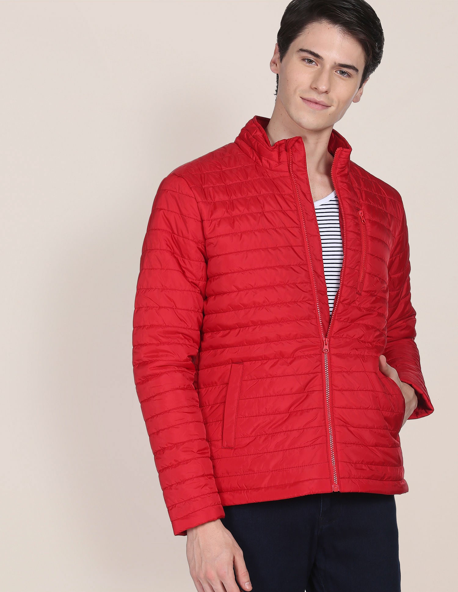 Solid Polyester Puffer Jacket Red - U.S. Polo Assn. India | Large