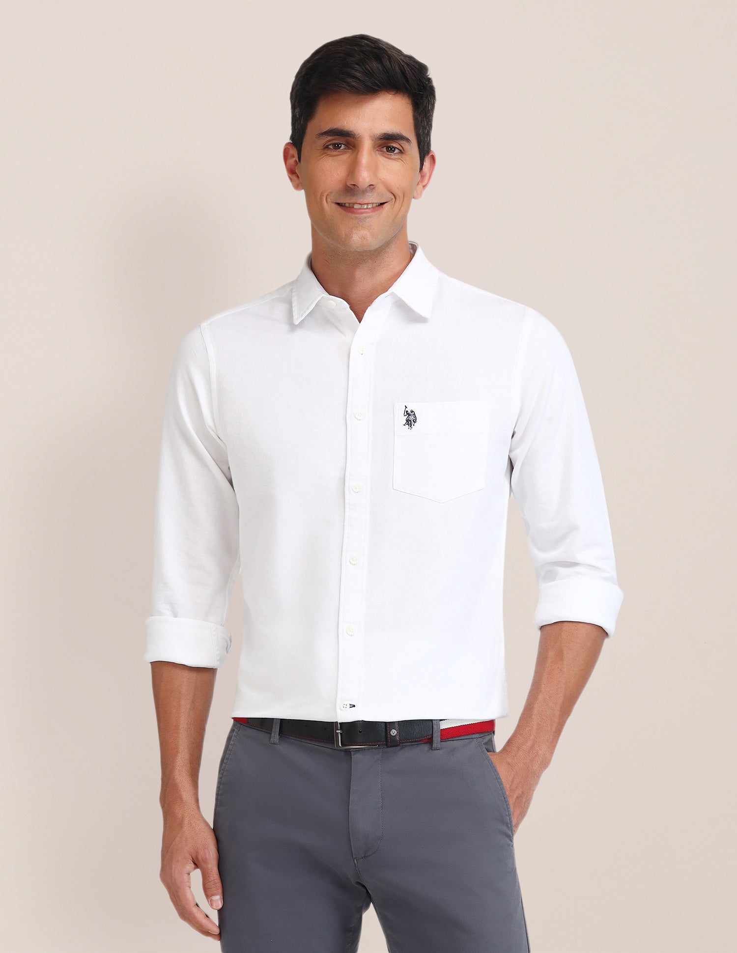 Textured Tailored Fit Shirt White - U.S. Polo Assn. India | Large
