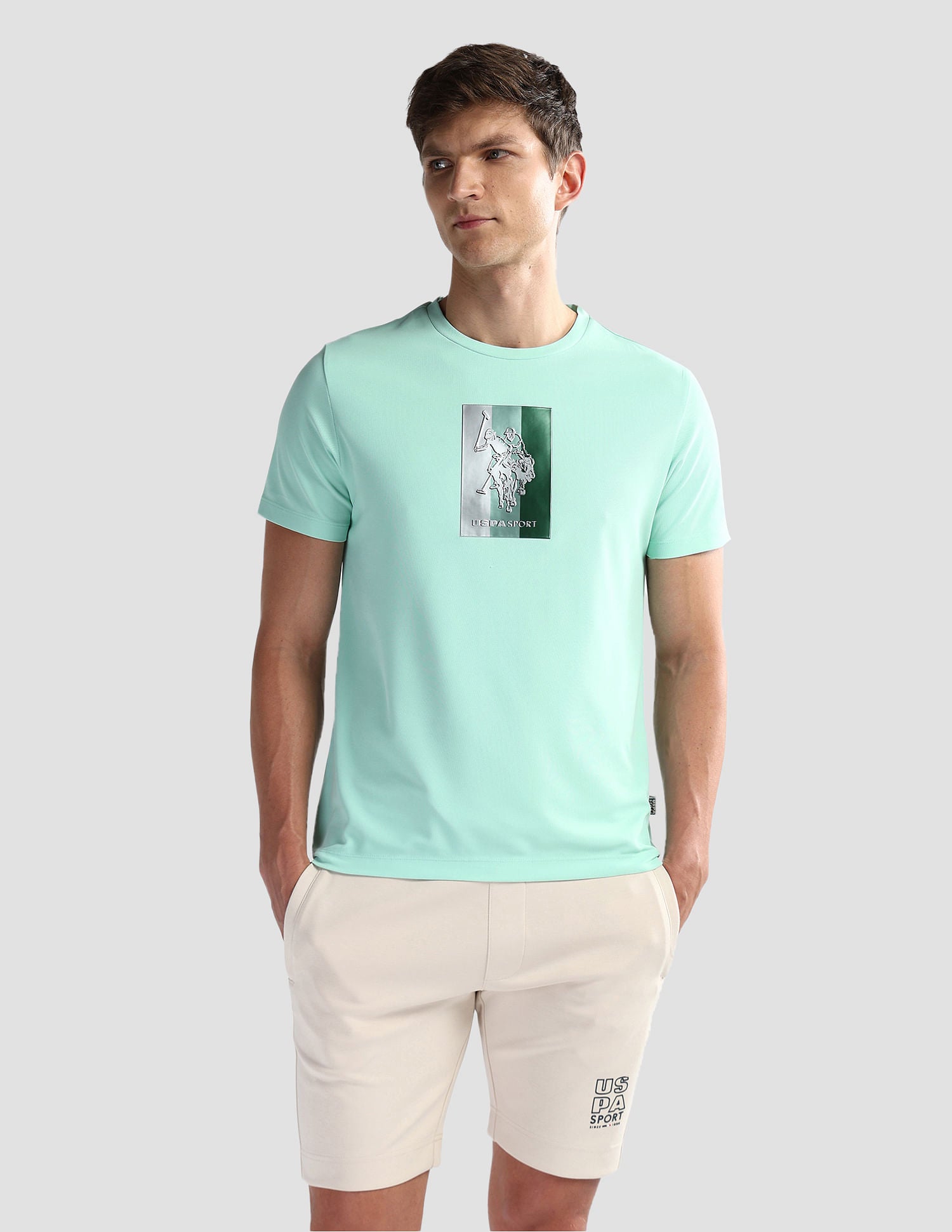 Slim Fit Honeycomb T-Shirt Mint - U.S. Polo Assn. India | Large