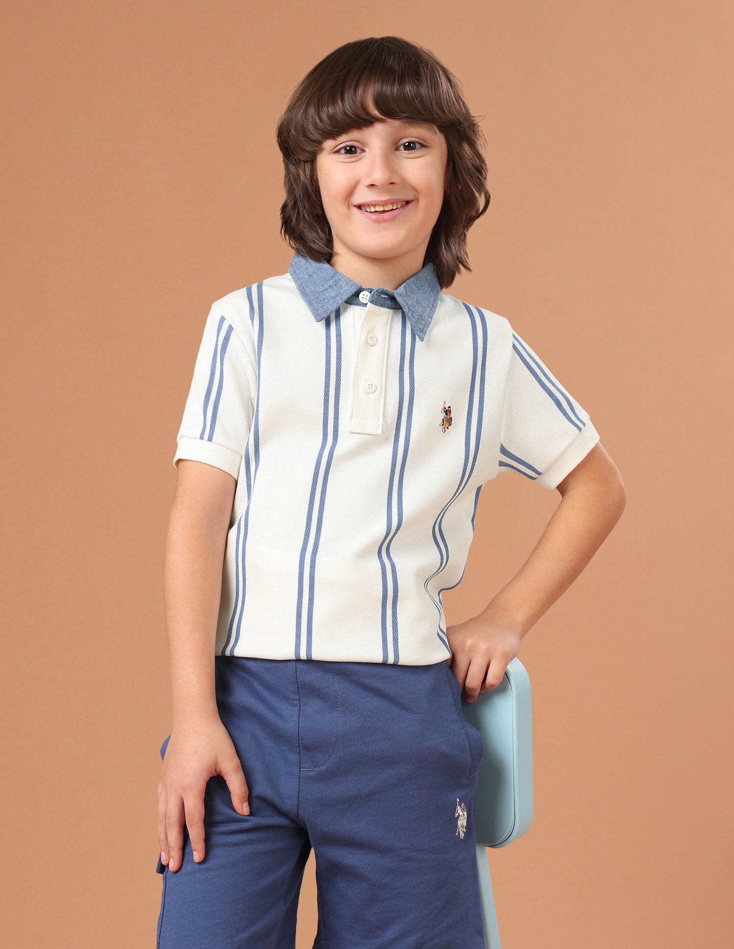 Vertical Striped Regular Fit Polo Shirt Off White - U.S. Polo Assn. India | Large