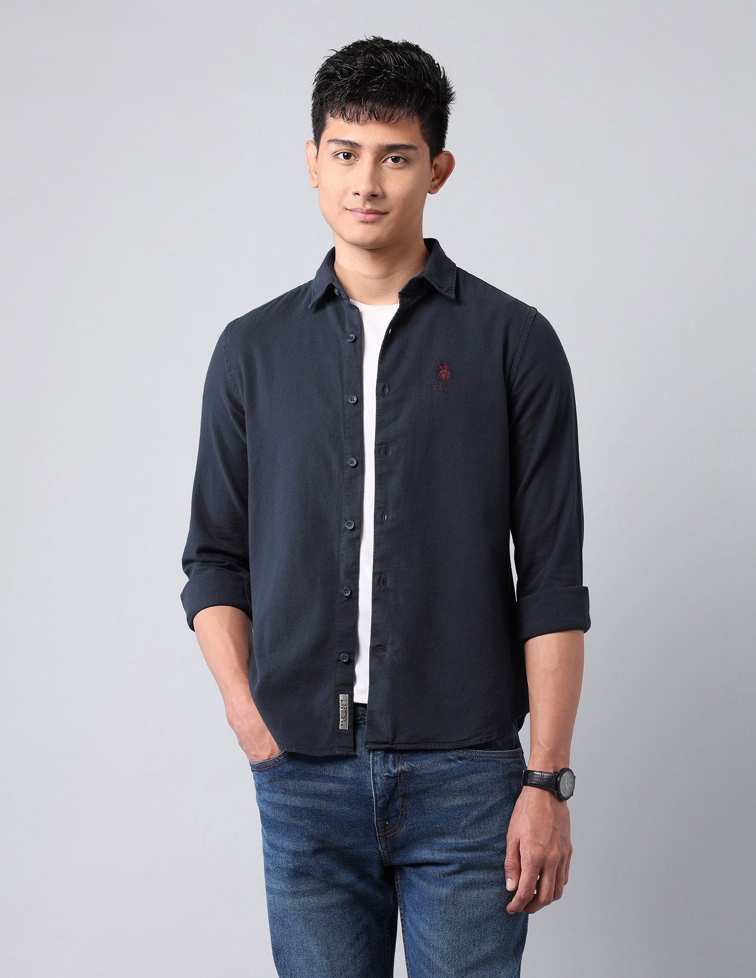 Pure Cotton Dobby Shirt Navy - U.S. Polo Assn. India | Large