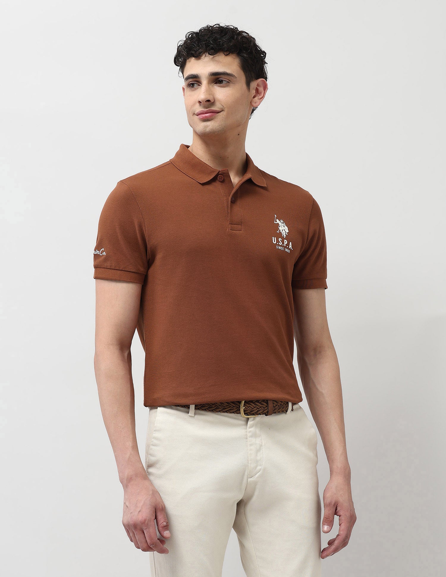 Pure Cotton Solid Polo Shirt Rust - U.S. Polo Assn. India | Large