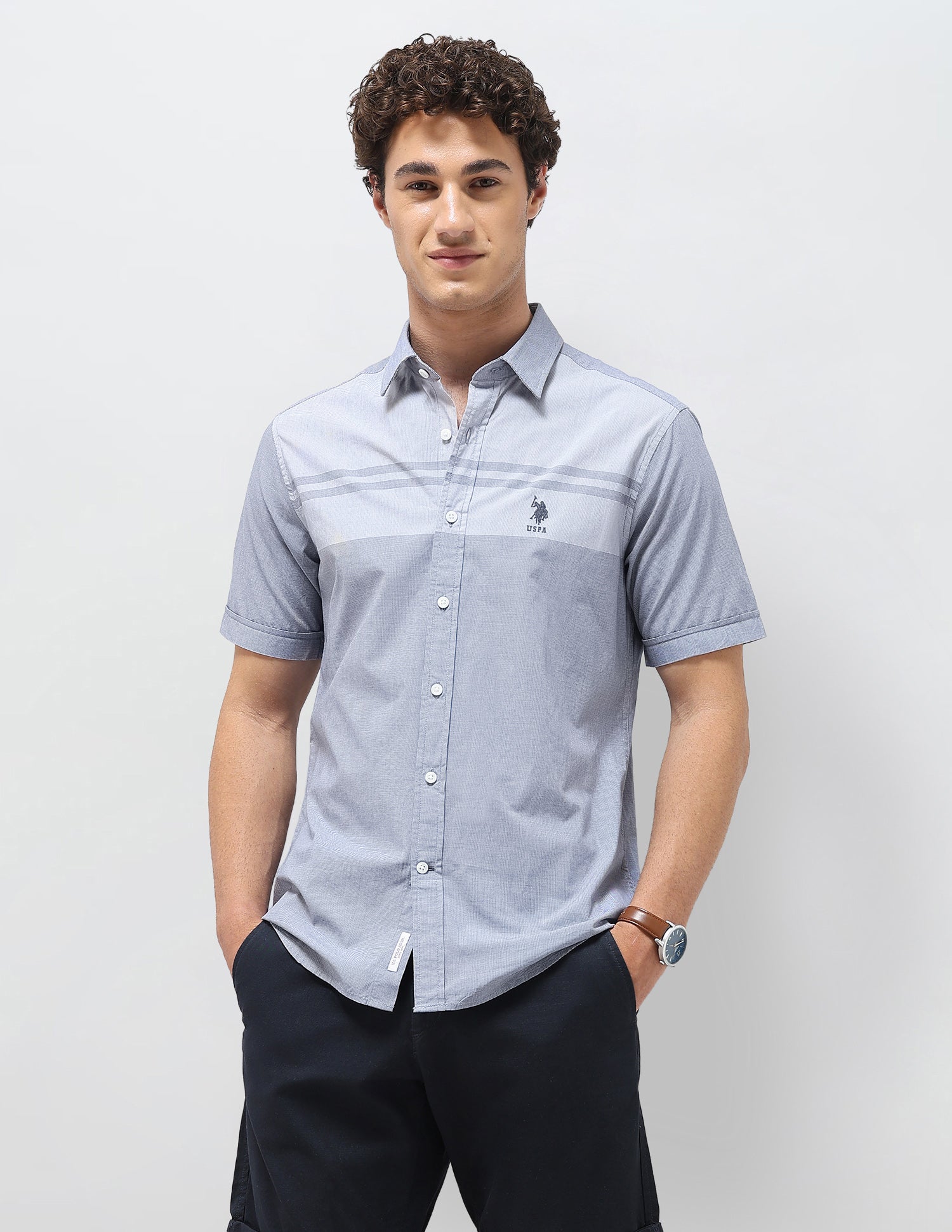 Solid Stripe Detail Regular Fit Shirt