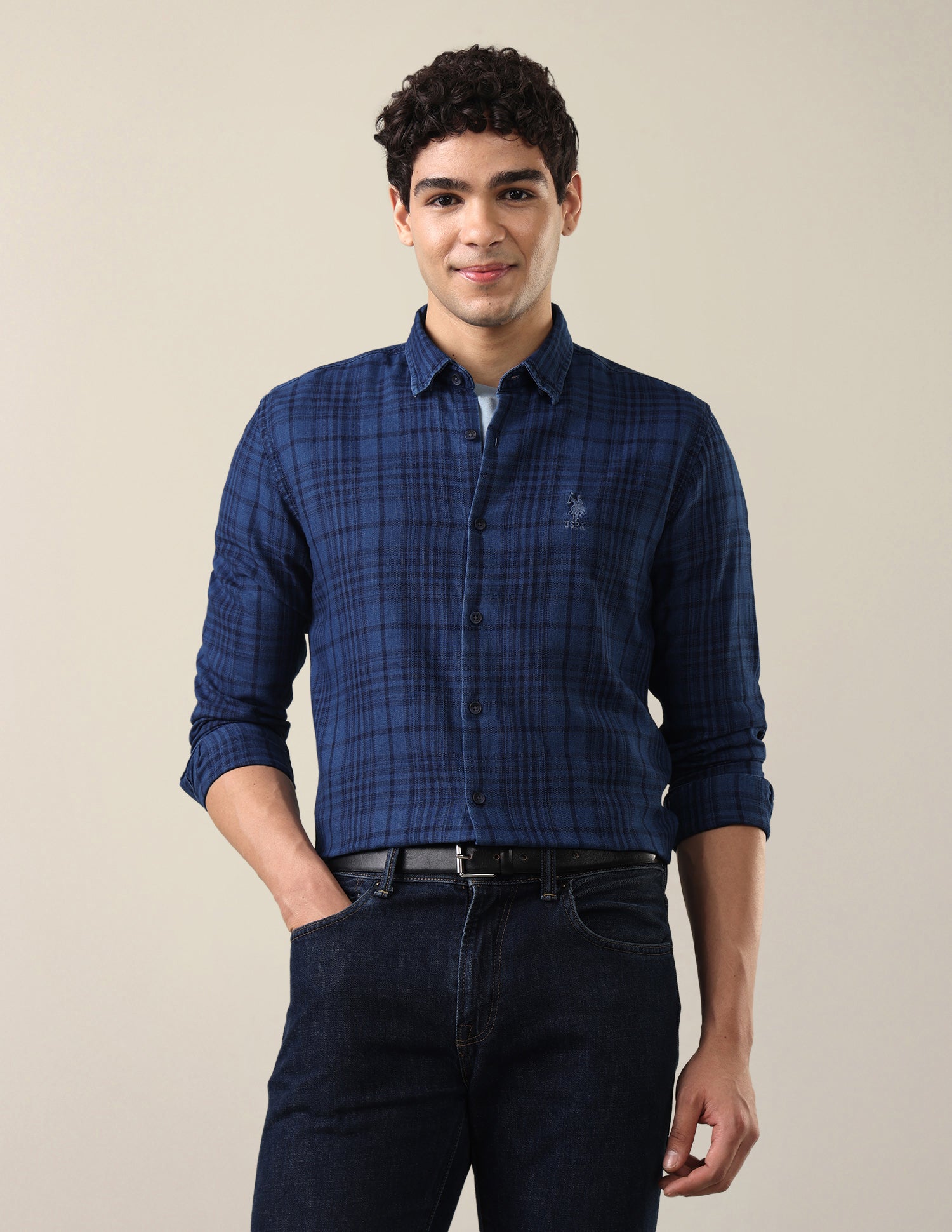 Twill Plaid Checked Shirt Dark Indigo - U.S. Polo Assn. India | Large