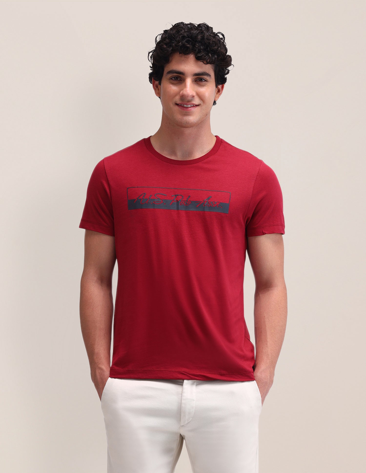 Brand Printed Cotton T-Shirt Maroon - U.S. Polo Assn. India | Large