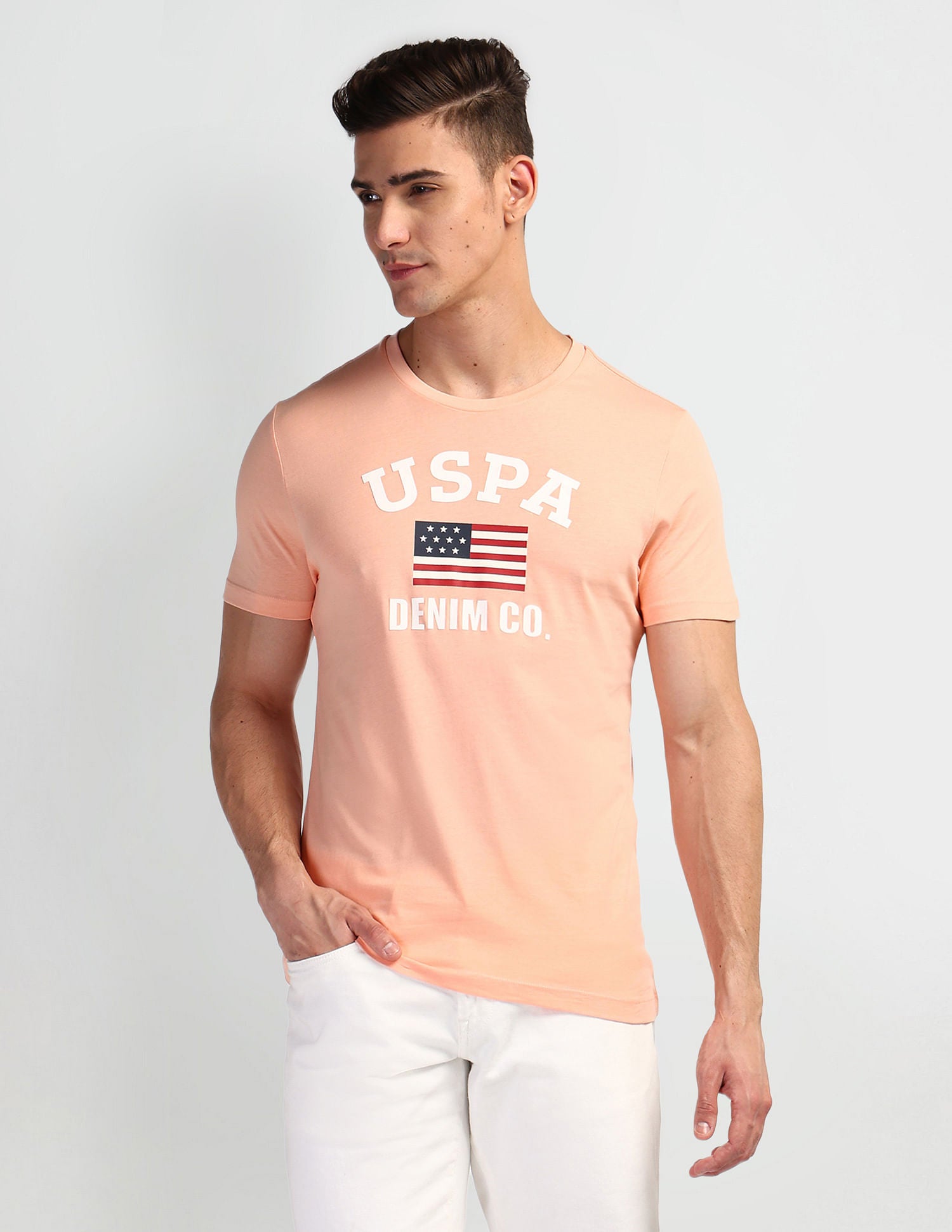 Brand Print Muscle Fit T-Shirt Peach - U.S. Polo Assn. India | Large