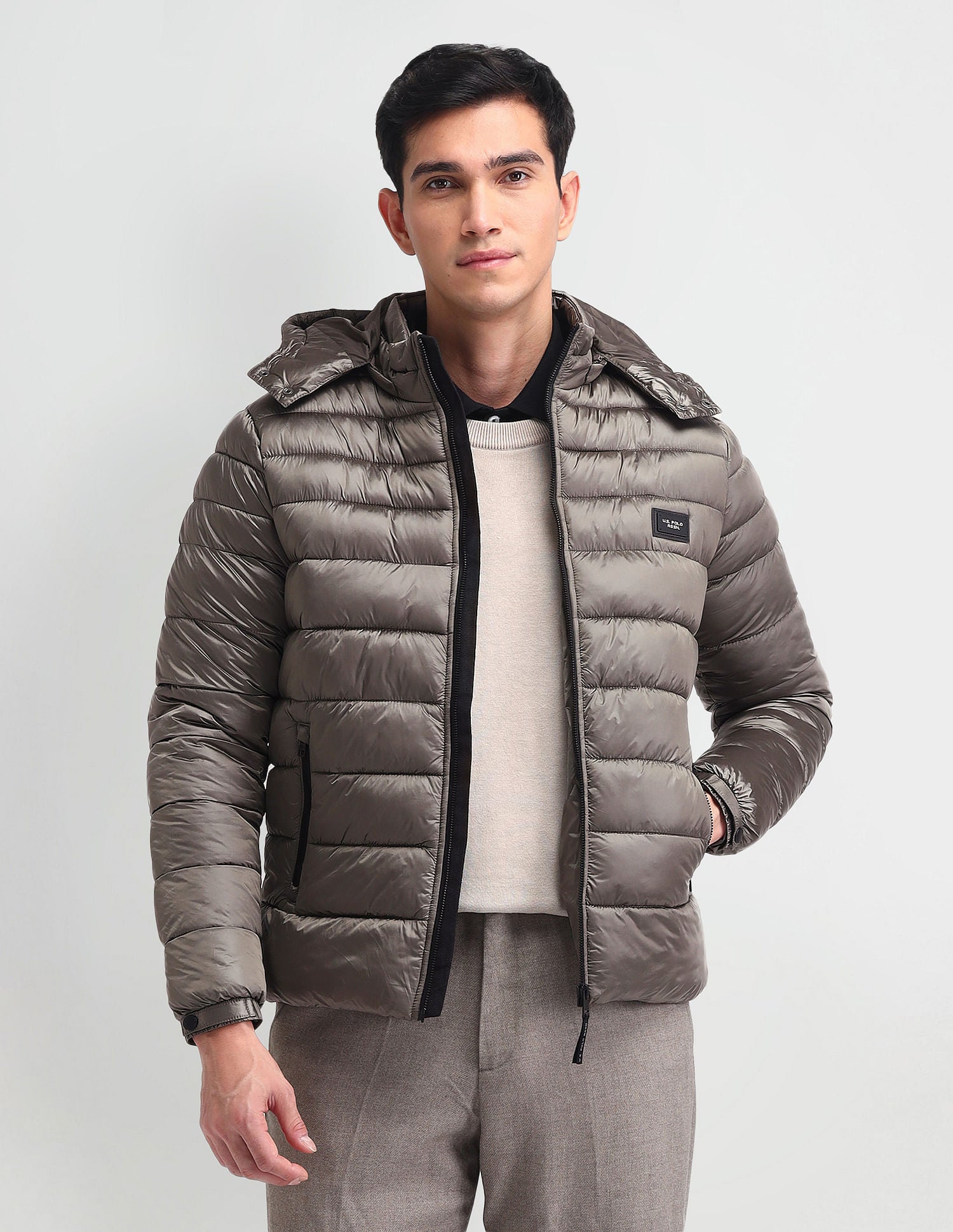 Regular Fit Solid Padded Jacket