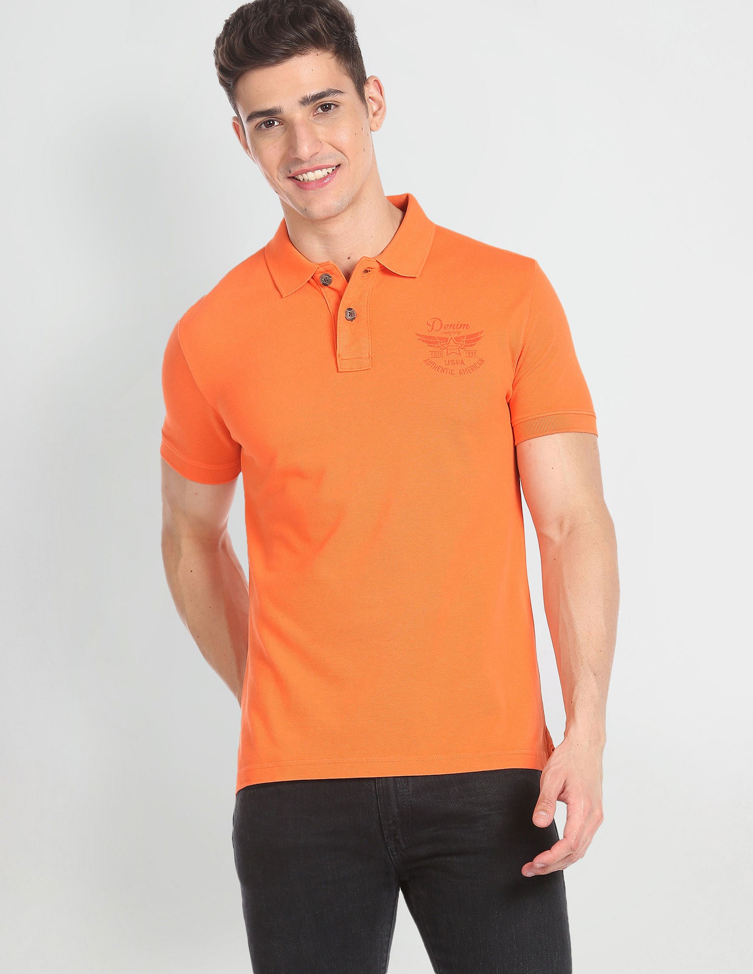 Back Print Cotton Pique Polo Shirt Orange - U.S. Polo Assn. India | Large