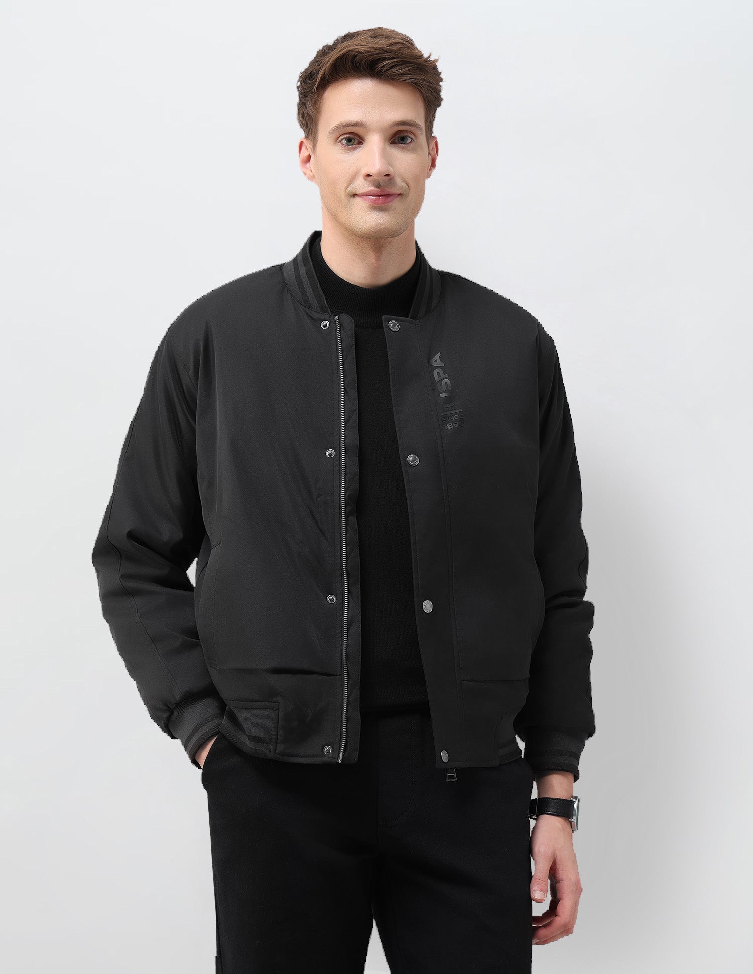 Solid Regular Fit Bomber Jacket