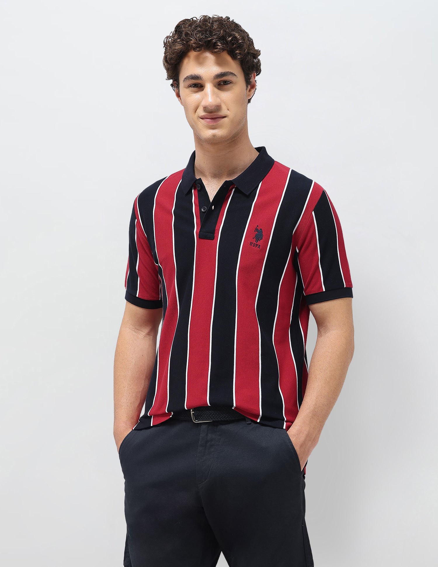Vertical Striped Slim Fit Polo Shirt