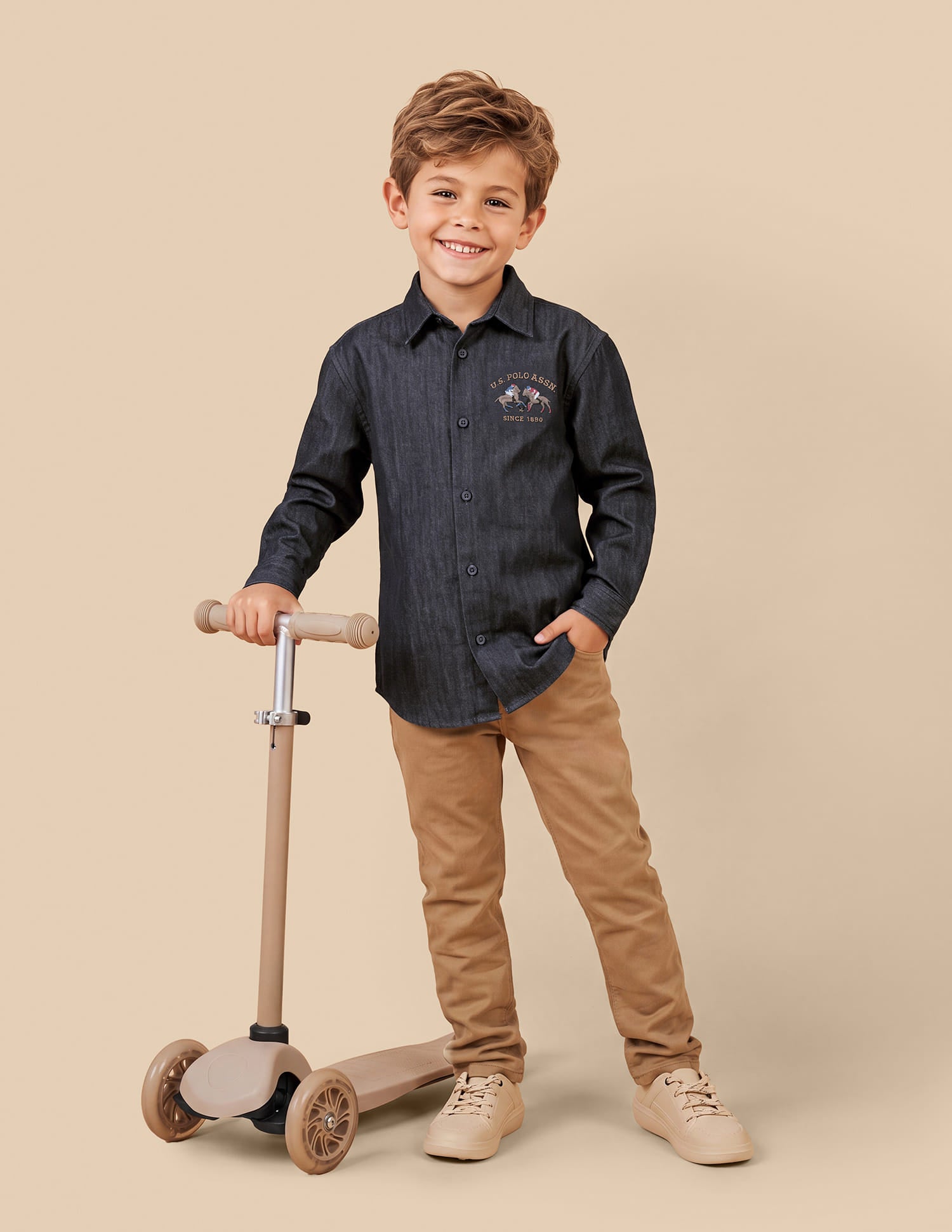 Heathered Boxy Fit Shirt Blue - U.S. Polo Assn. India | Large