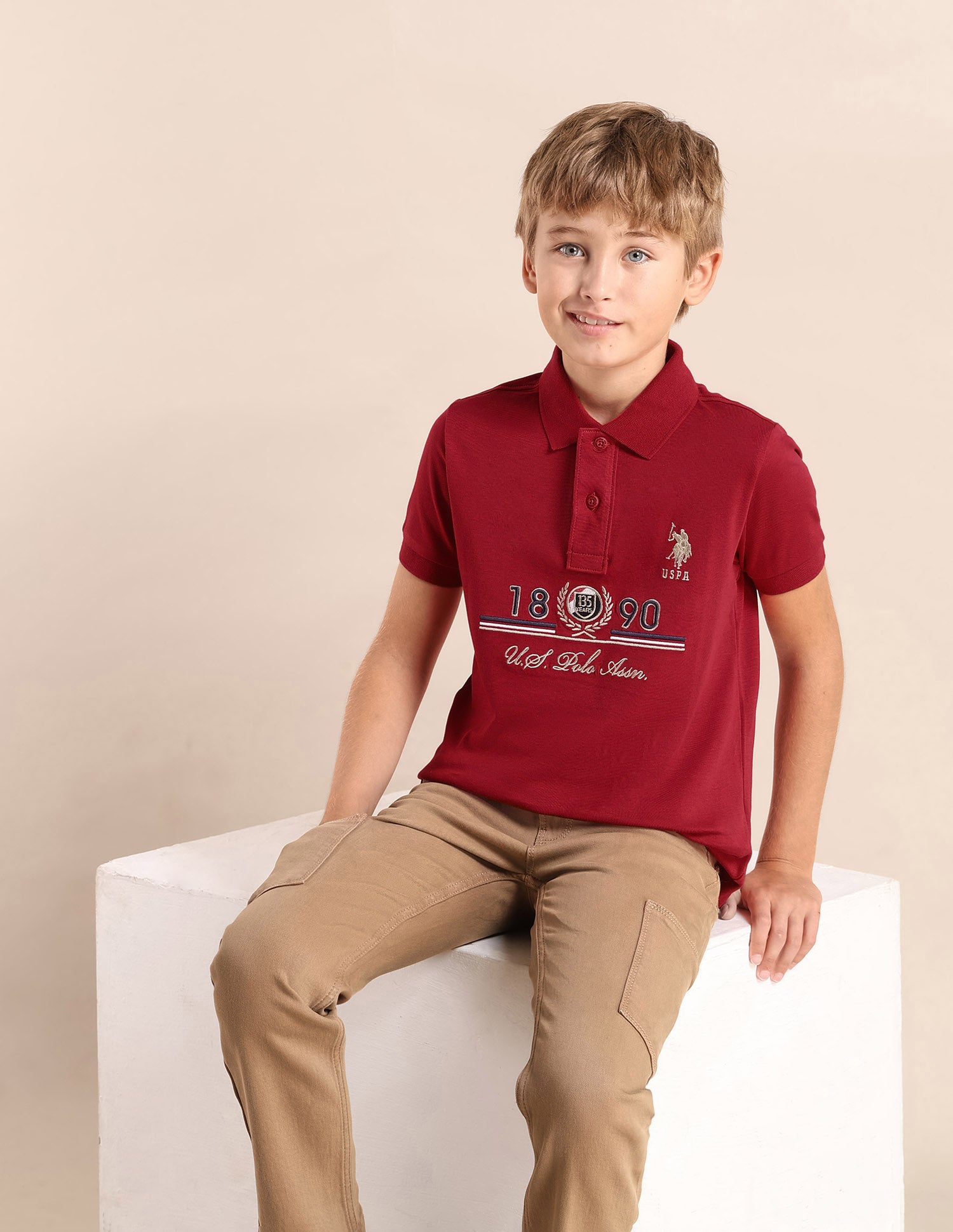 Boys Brand Printed Regular Fit Polo Shirt