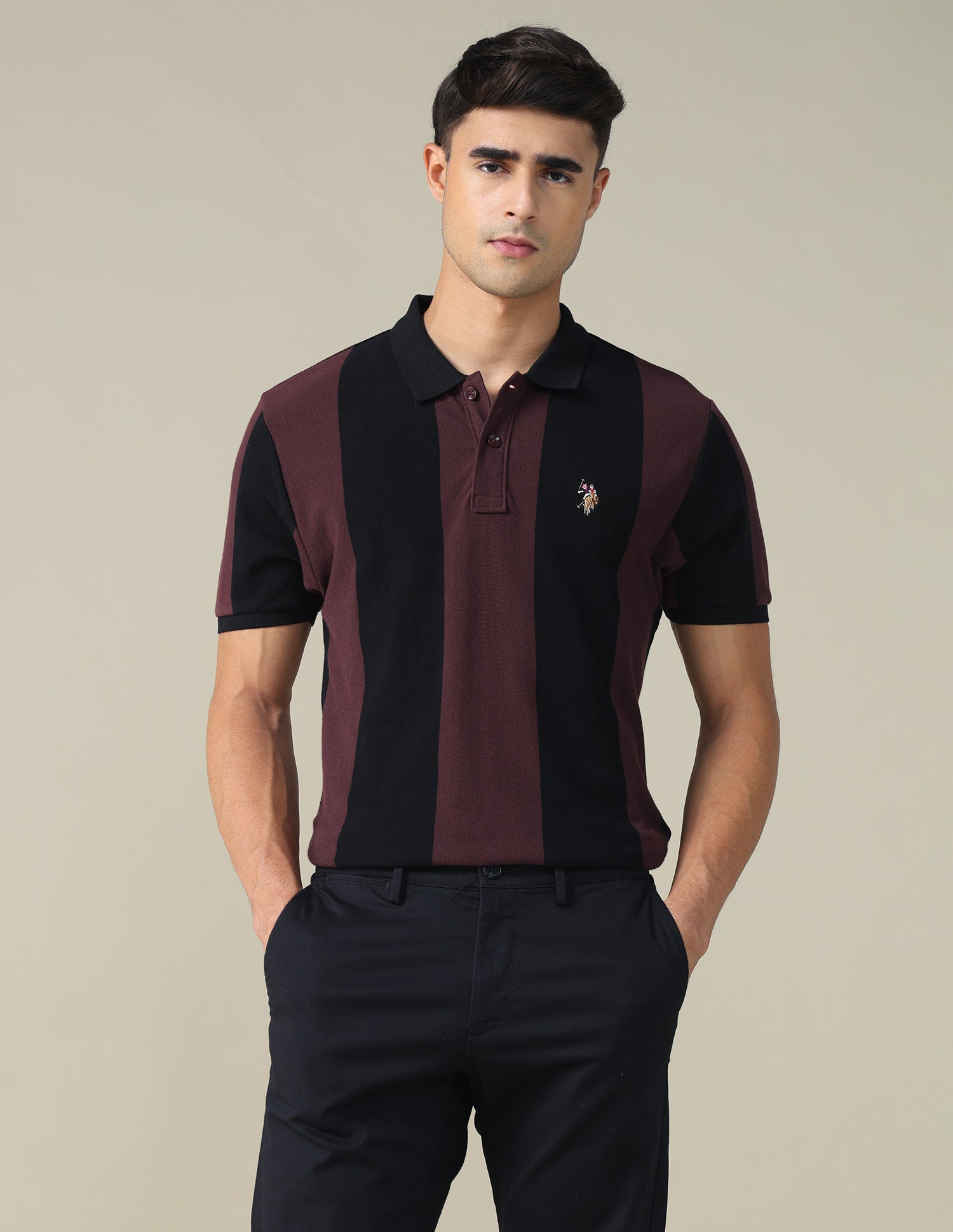 Vertical Striped Muscle Fit Polo Shirt