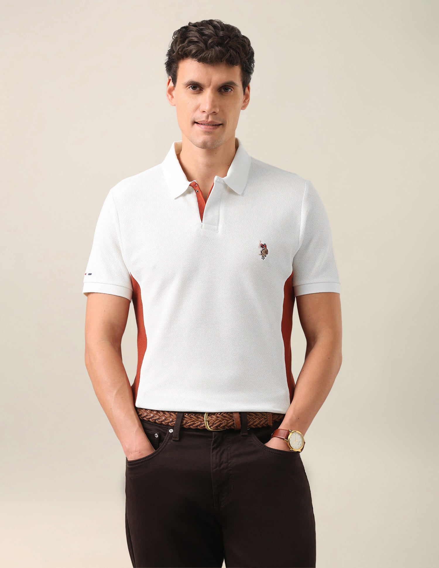 Colourblocked Slim Fit Polo Shirt Ivory - U.S. Polo Assn. India | Large