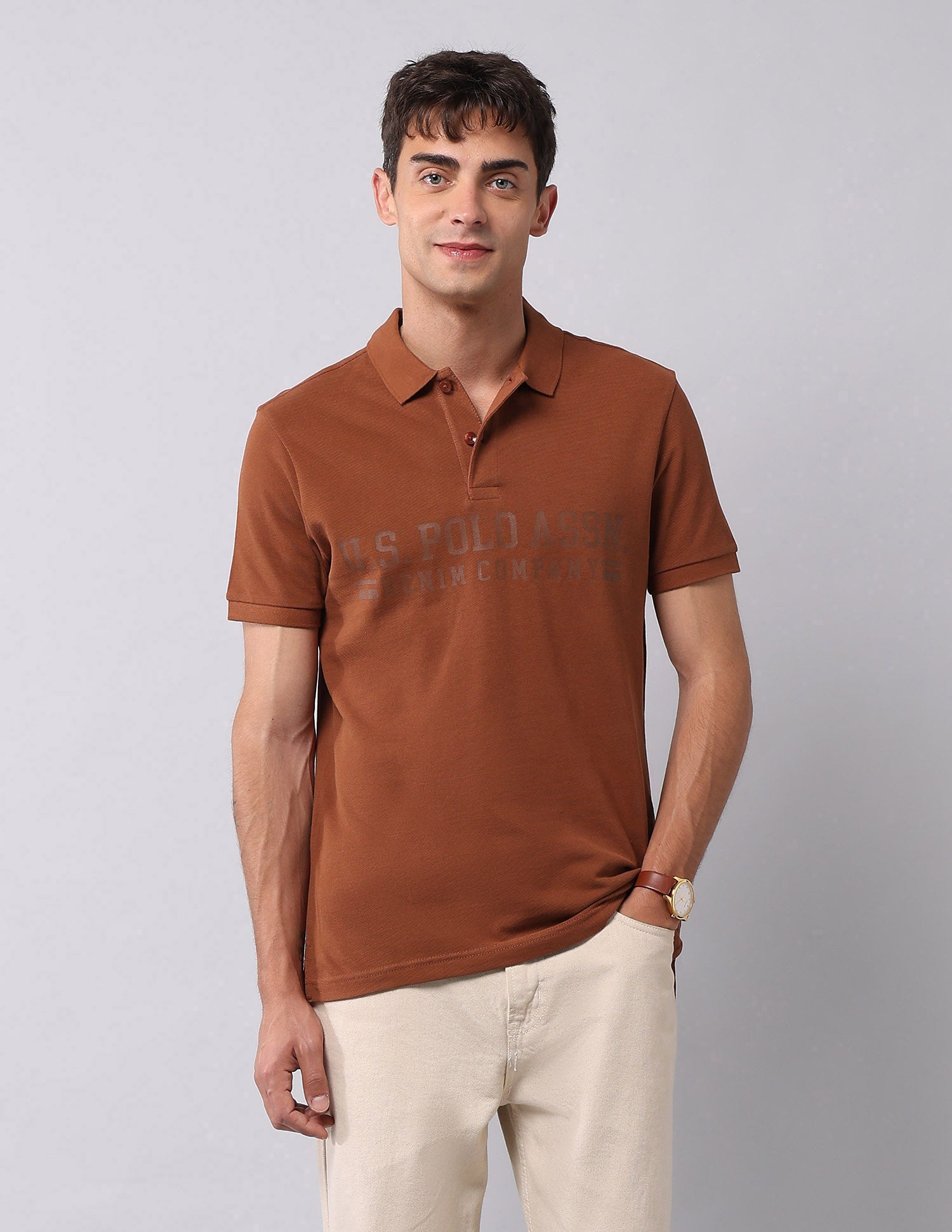 Brand Printed Muscle Fit Polo Shirt Rust - U.S. Polo Assn. India | Large