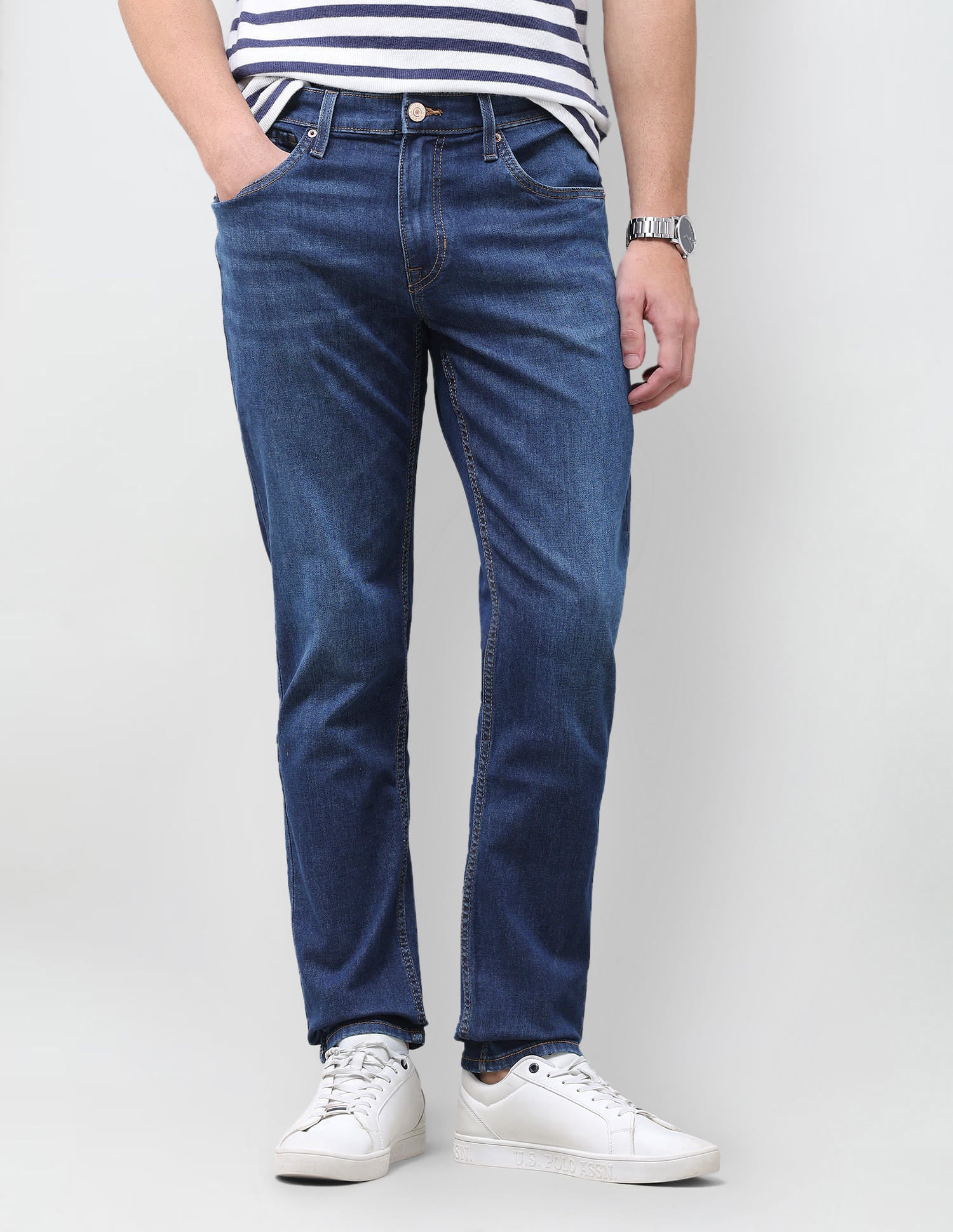 Solid Slim Tapered Fit Jeans Blue - U.S. Polo Assn. India | Large