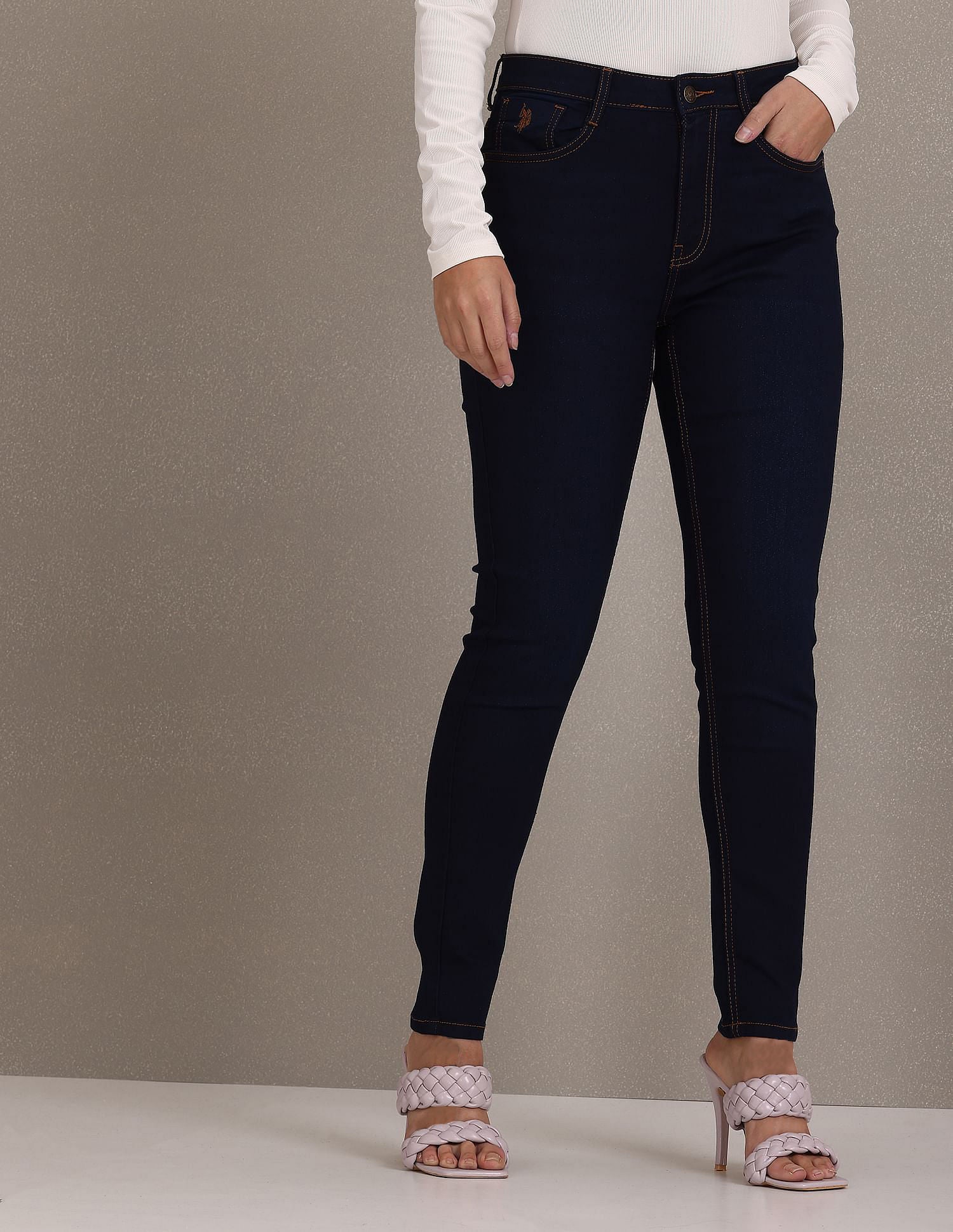 Mid Rise Skinny Fit Rinsed Jeans Dark Blue - U.S. Polo Assn. India | Large