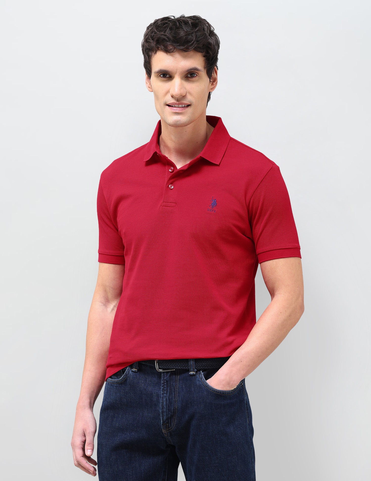 Solid Slim Fit Polo Shirt Red - U.S. Polo Assn. India | Large