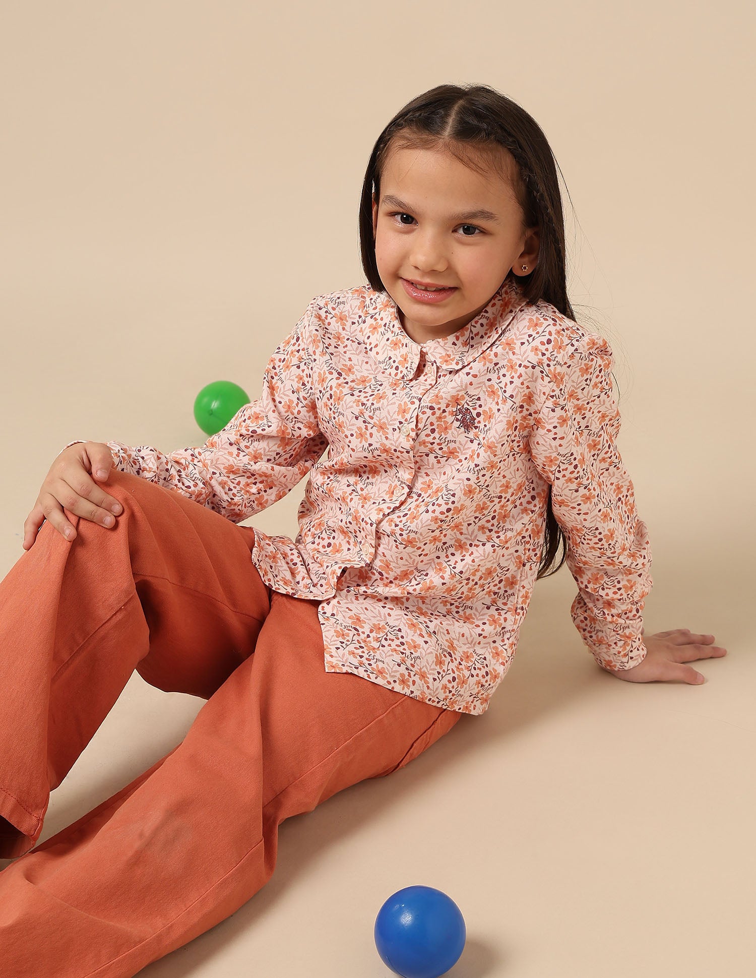 Girls Floral Brand Printed Regular Fit Top