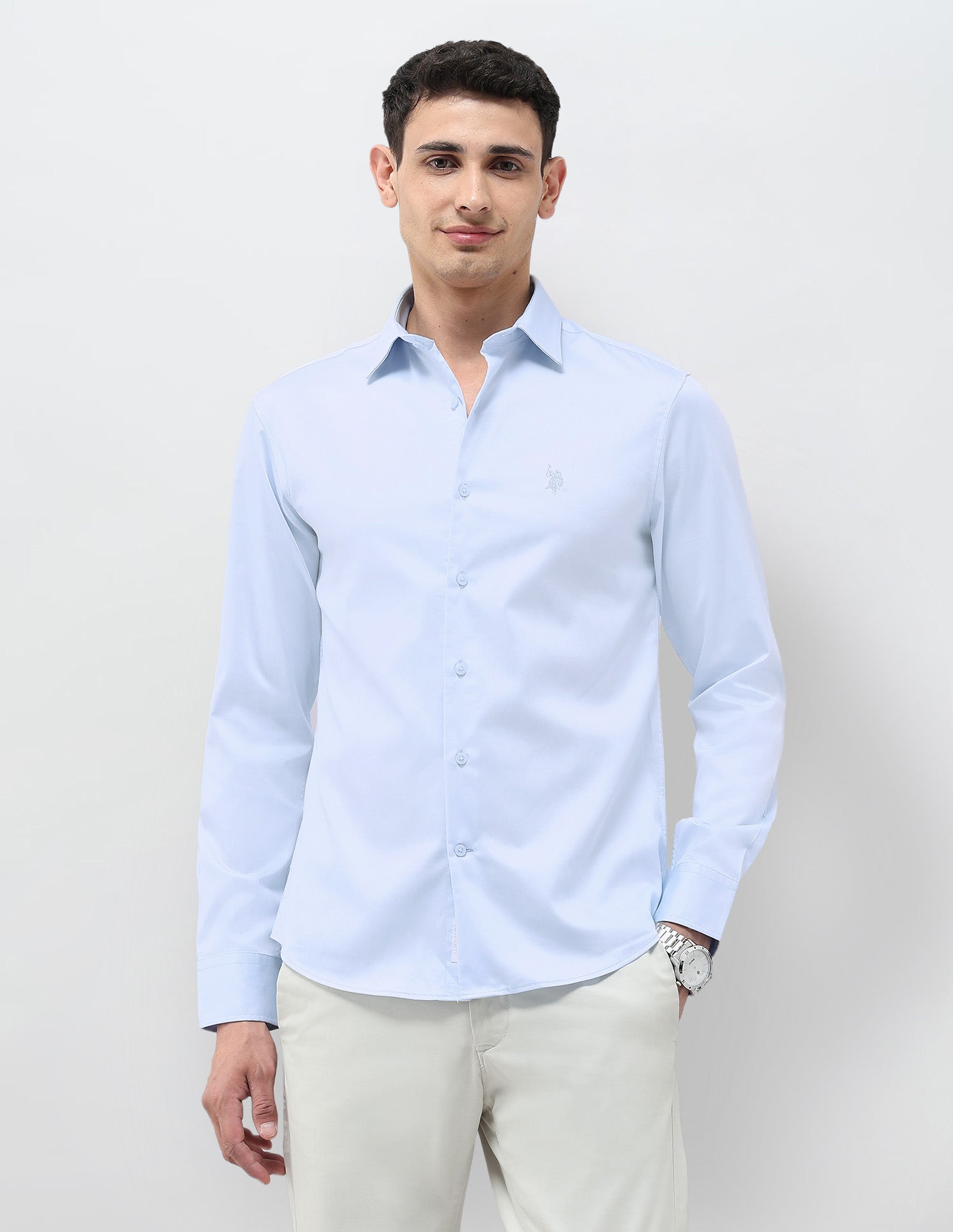 Tailored Fit Solid Shirt Light Blue - U.S. Polo Assn. India | Large