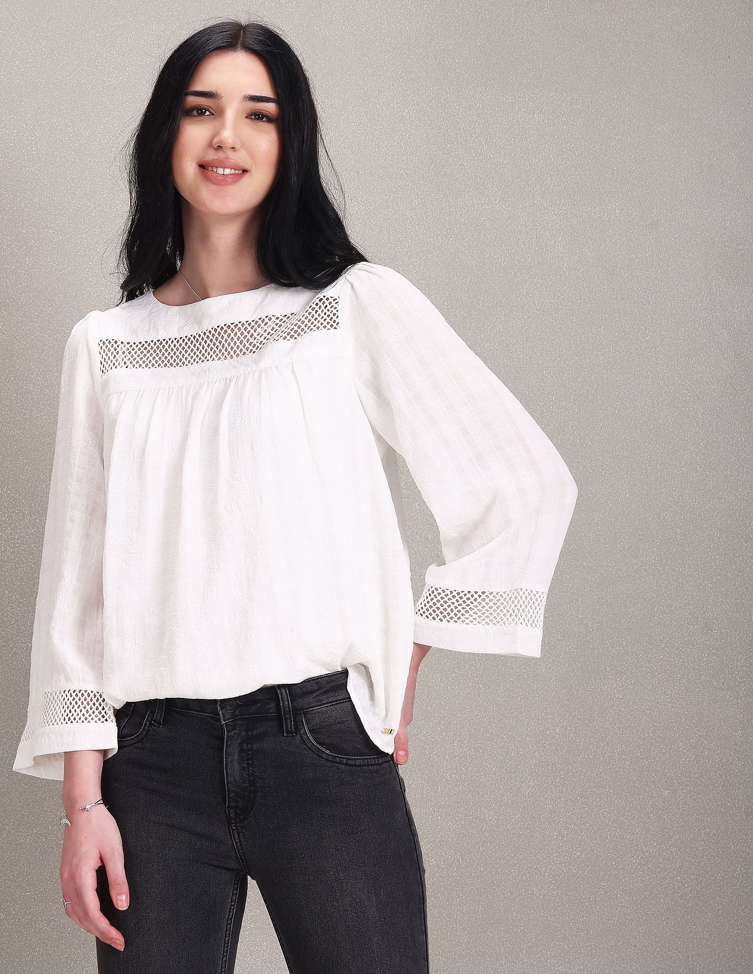 Lace Detail Bell Sleeve Top White - U.S. Polo Assn. India | Large
