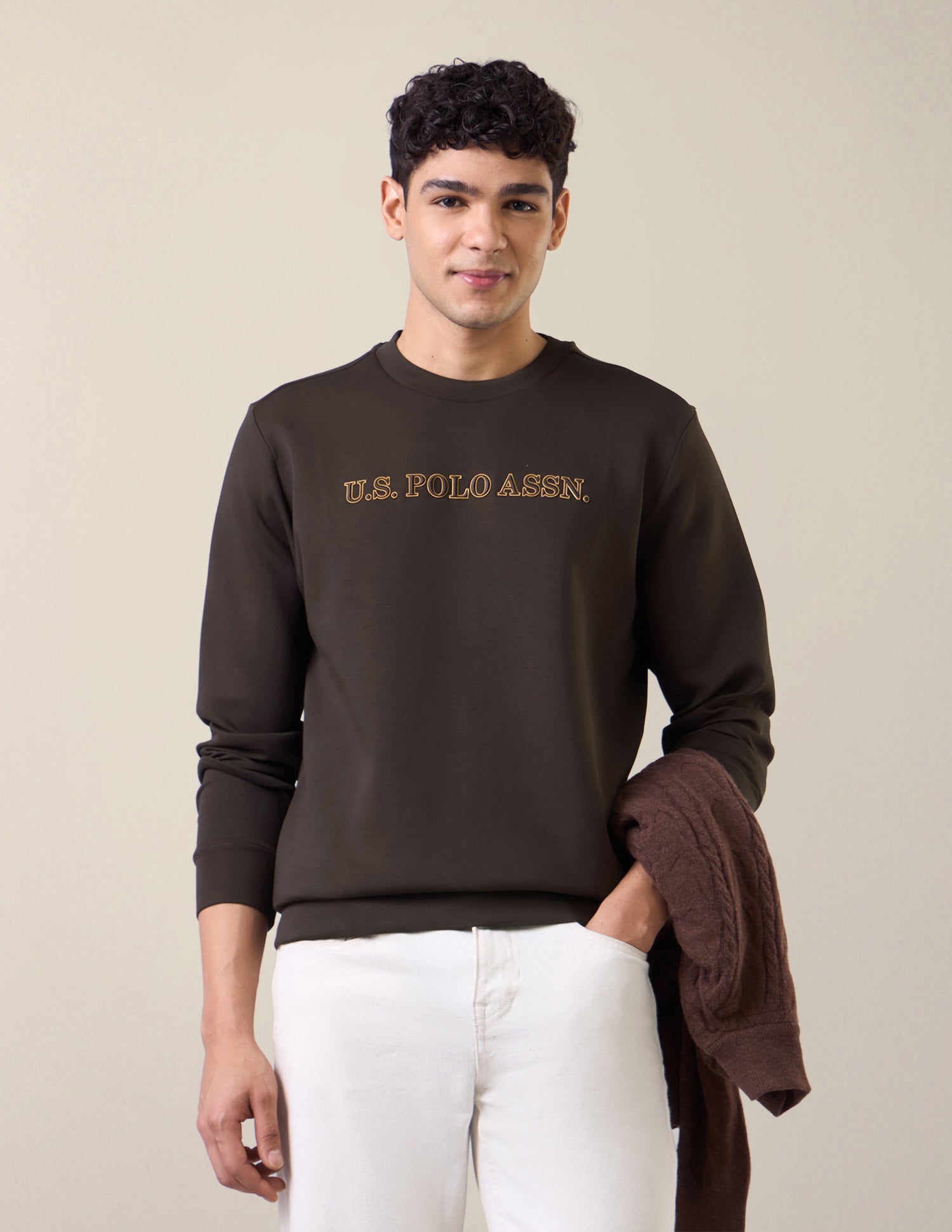 Brand Applique Slim Fit Sweatshirt Dark Brown - U.S. Polo Assn. India | Large