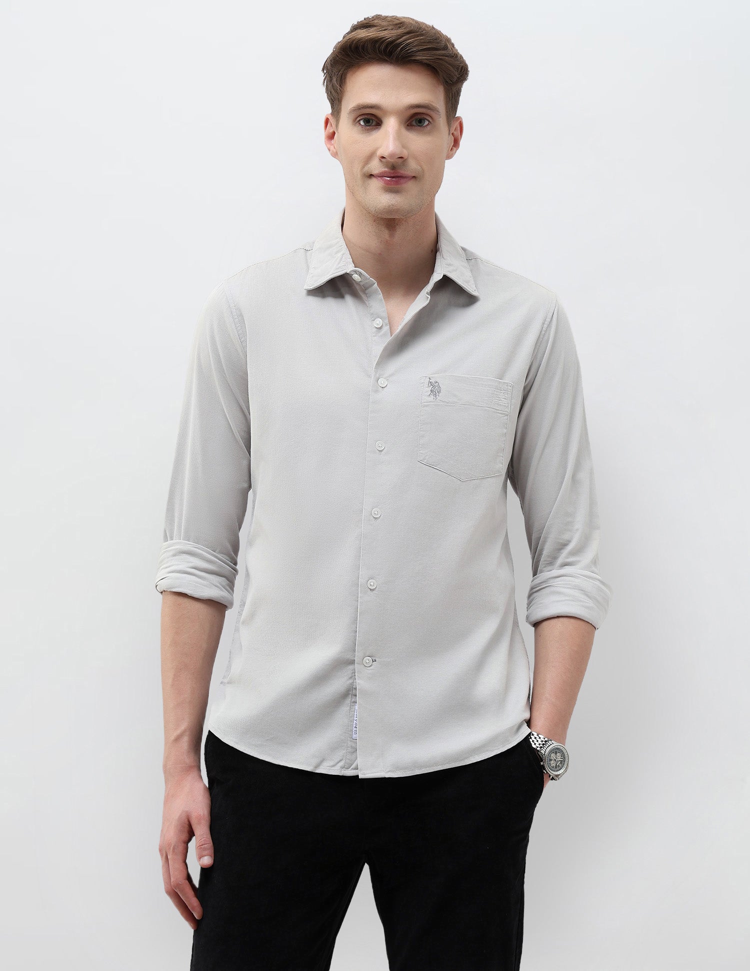 Textured Tailored Fit Shirt Grey - U.S. Polo Assn. India | Large