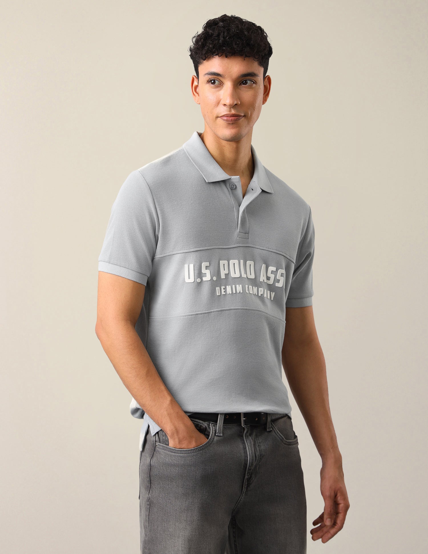 Brand Embossed Slim Fit Polo Shirt Grey - U.S. Polo Assn. India | Large