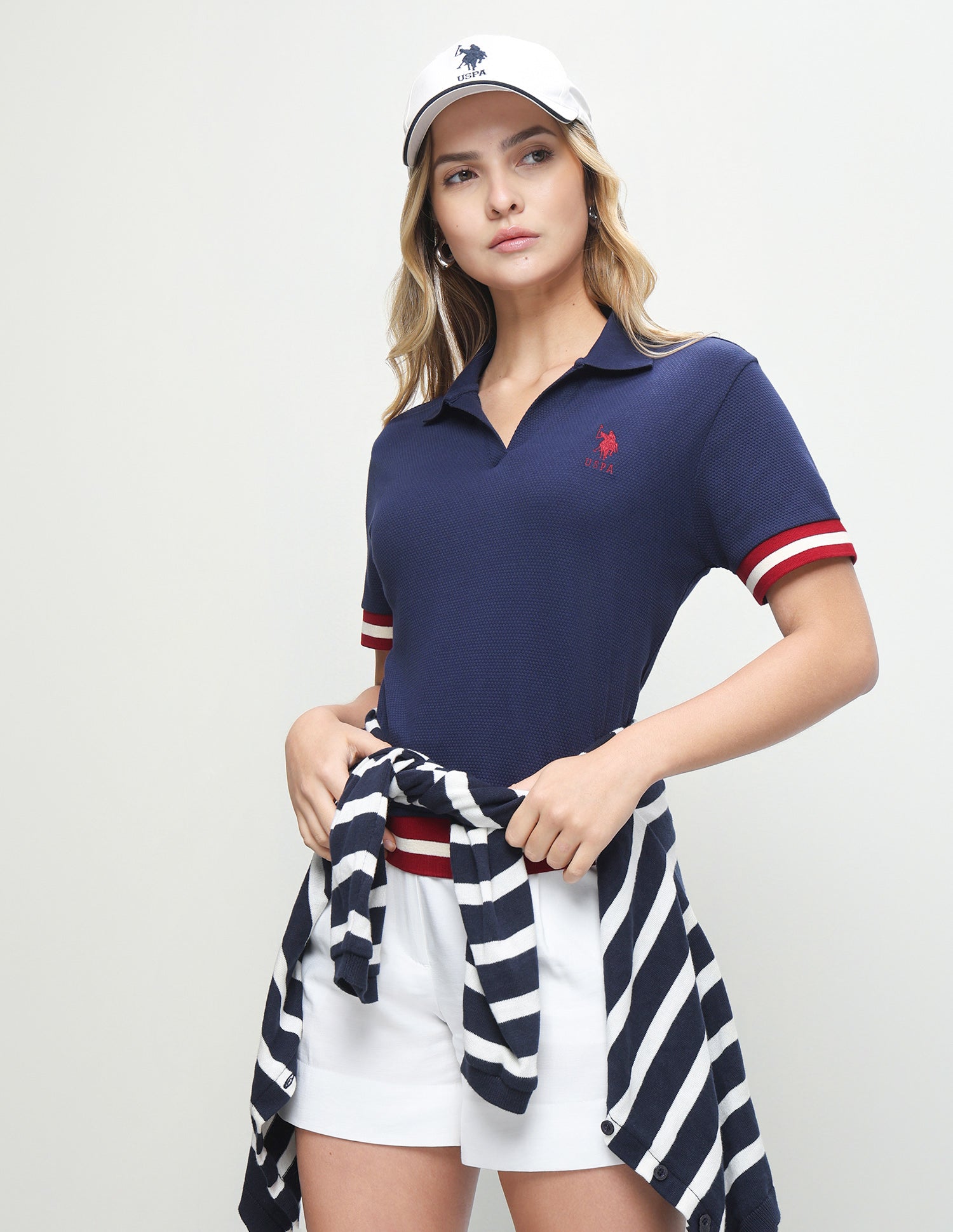 Textured Relaxed Fit Polo Shirt Dark Blue - U.S. Polo Assn. India | Large