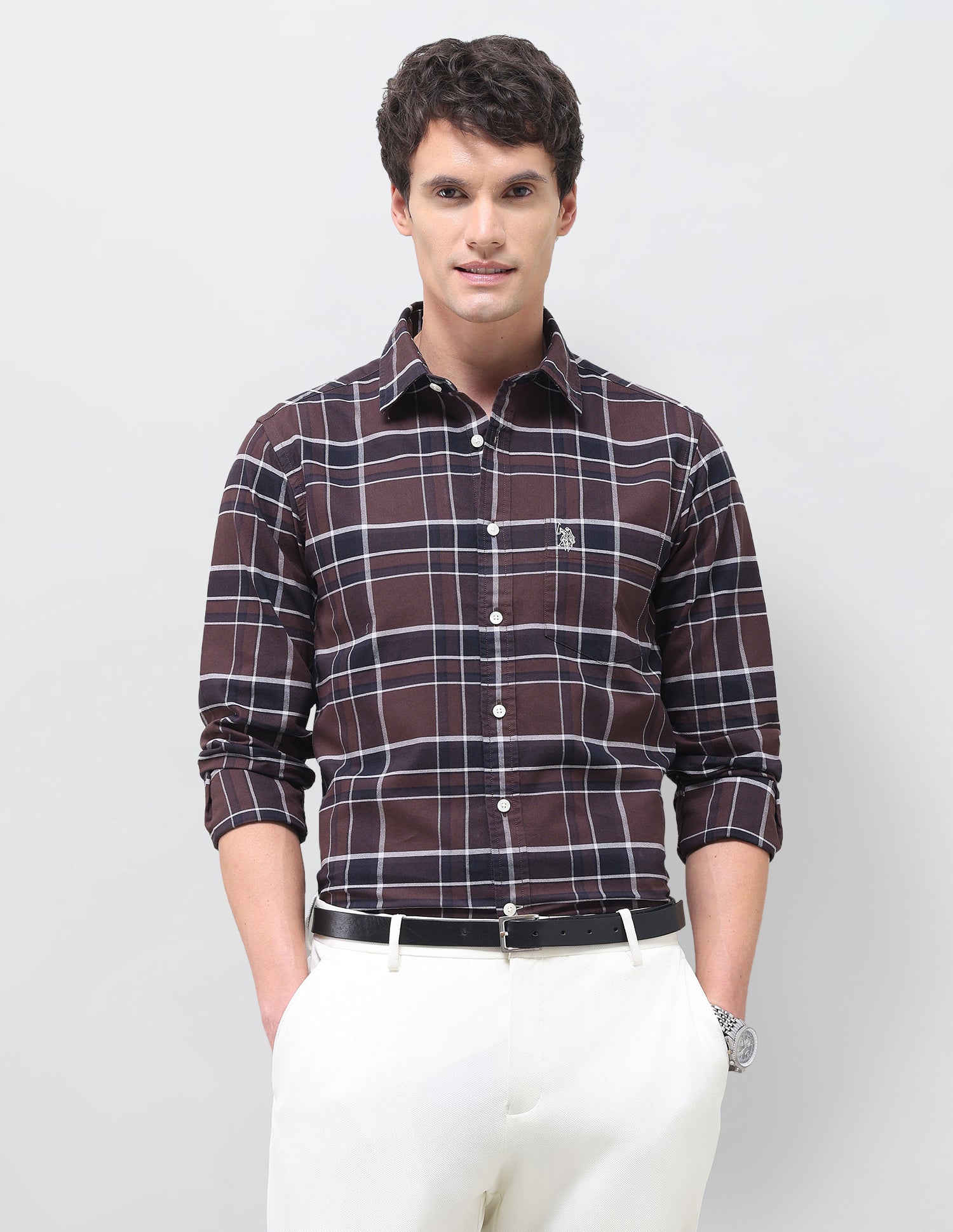 Oxford Grid Tattersall Checked Shirt Burgundy - U.S. Polo Assn. India | Large