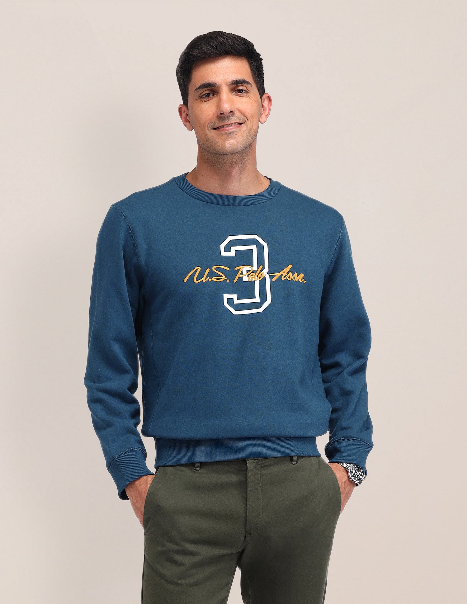 Graphic Printed Regular Fit Sweatshirt Teal - U.S. Polo Assn. India | Large