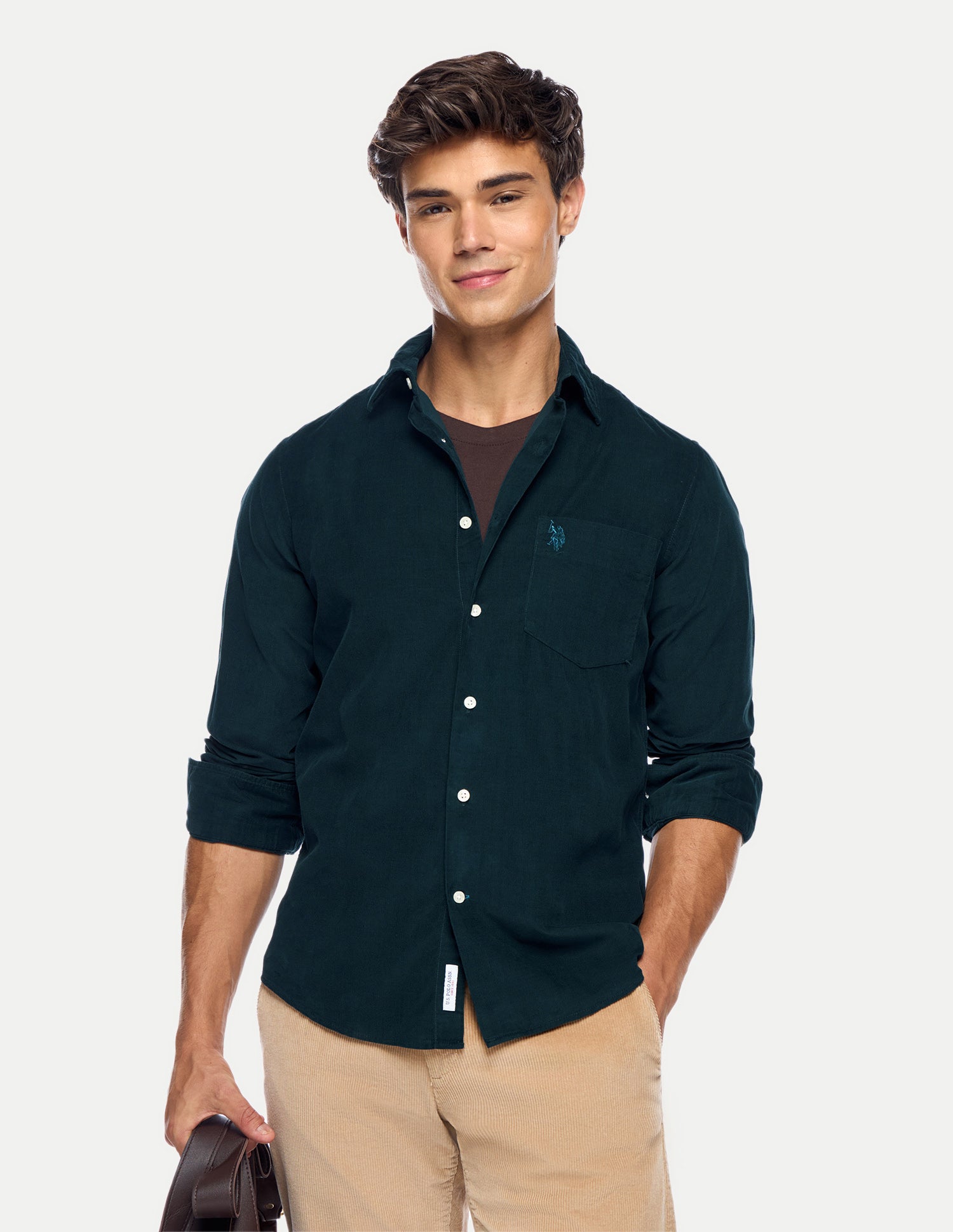 Tailored Fit Corduroy Shirt Teal - U.S. Polo Assn. India | Large
